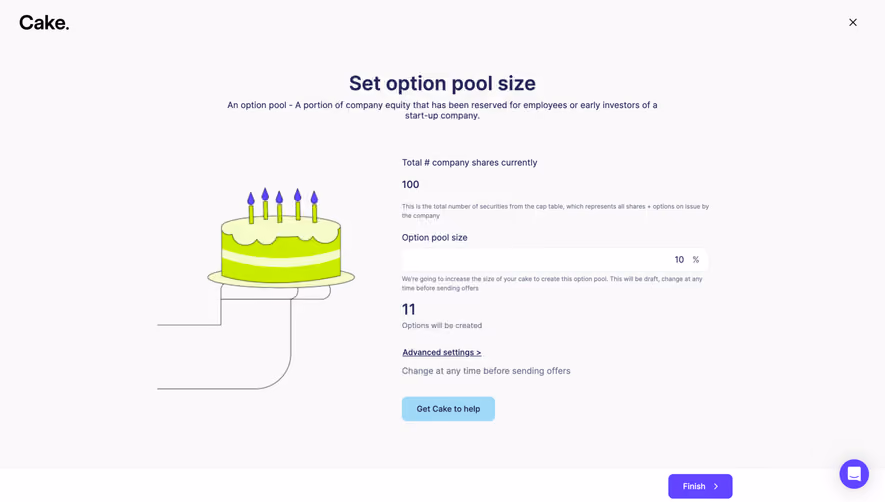 Cake Equity Create Option Pool