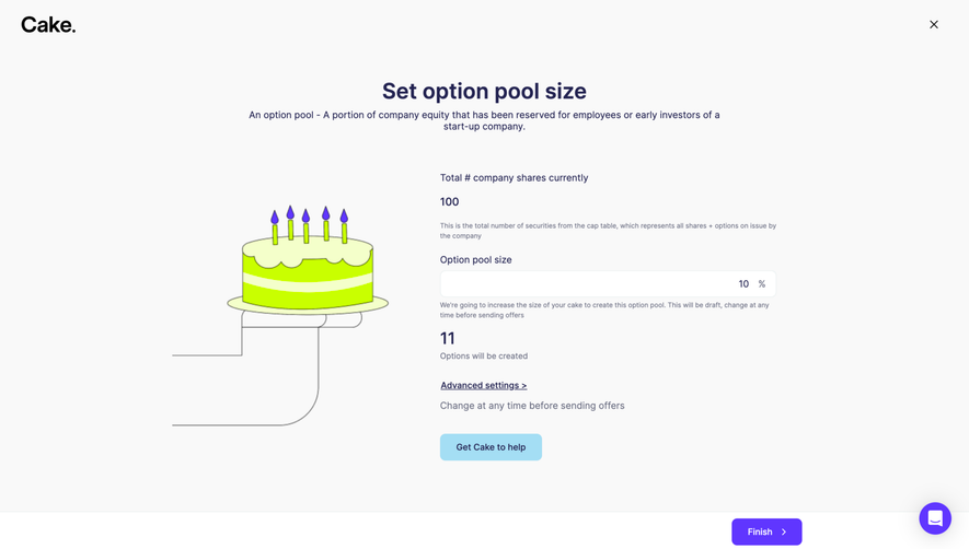 Cake Equity Create Option Pool