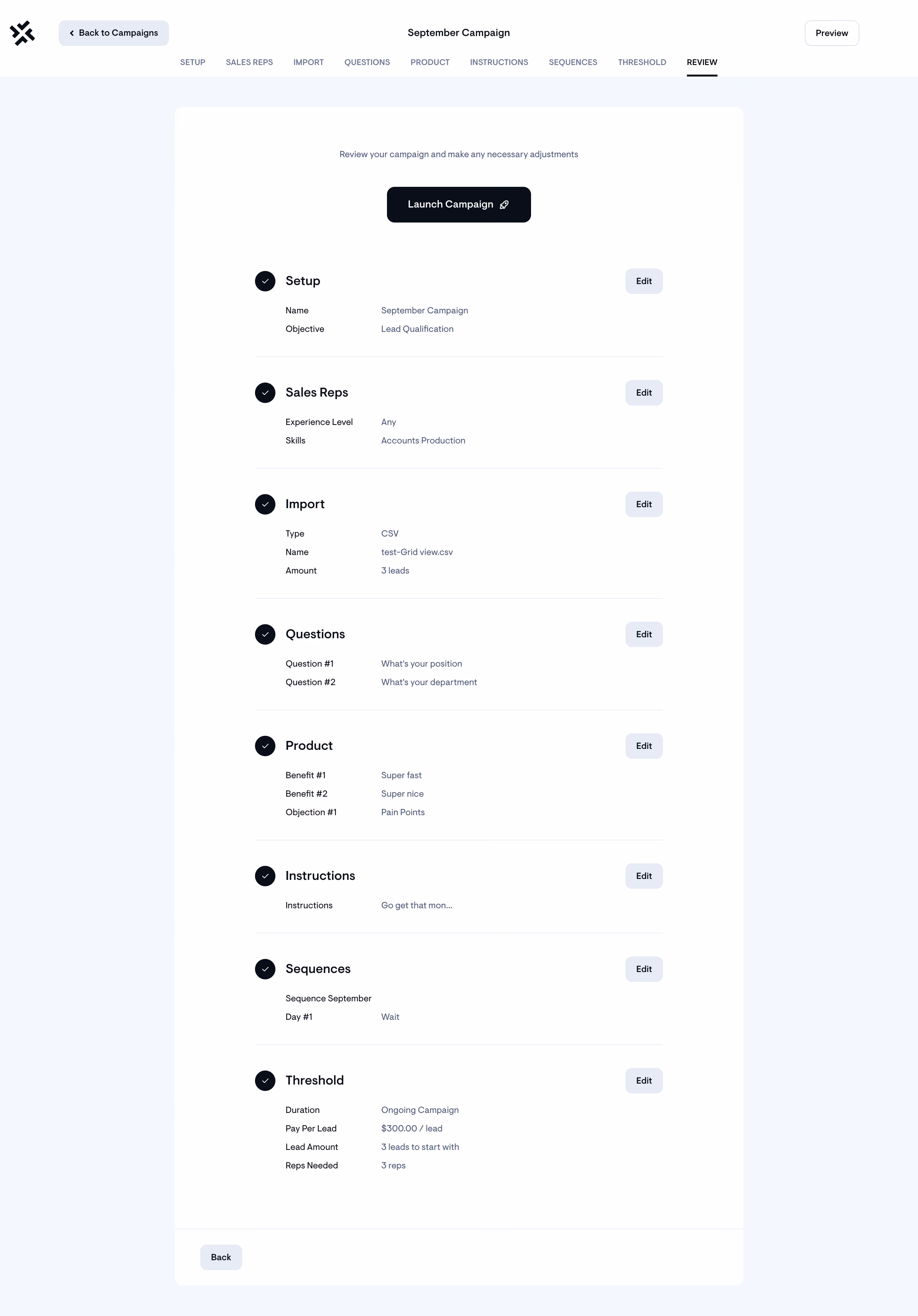 Sellx Review Campaign Setup