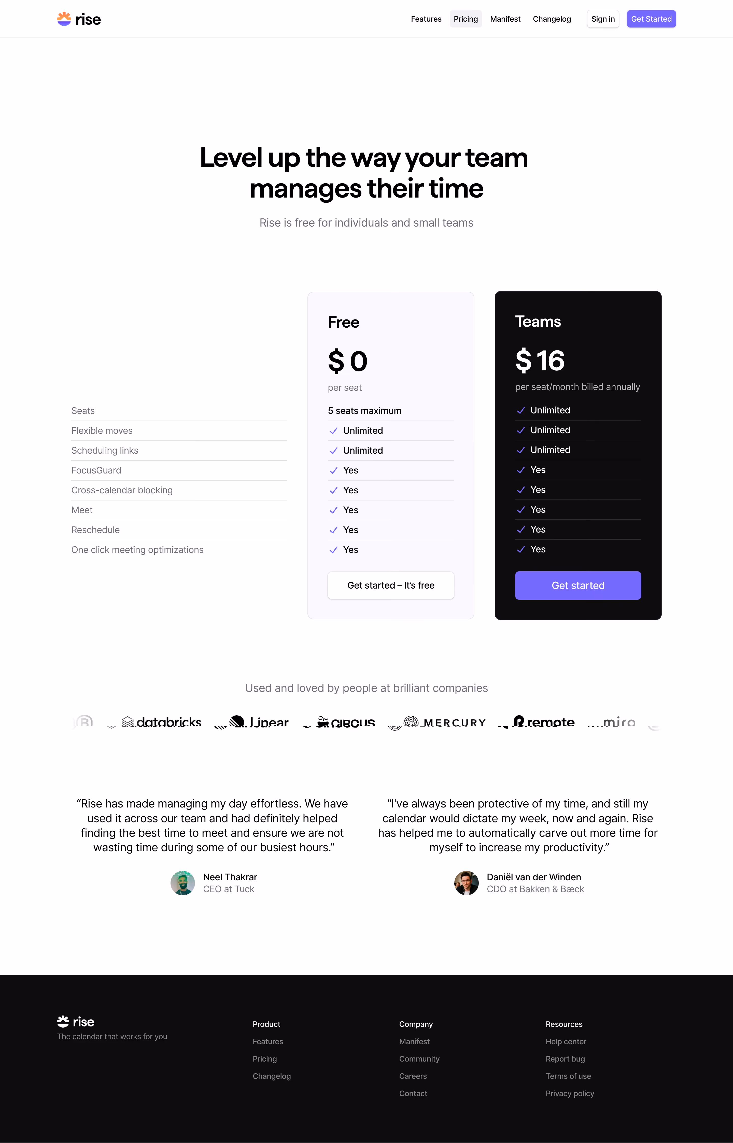 Rise Pricing Page