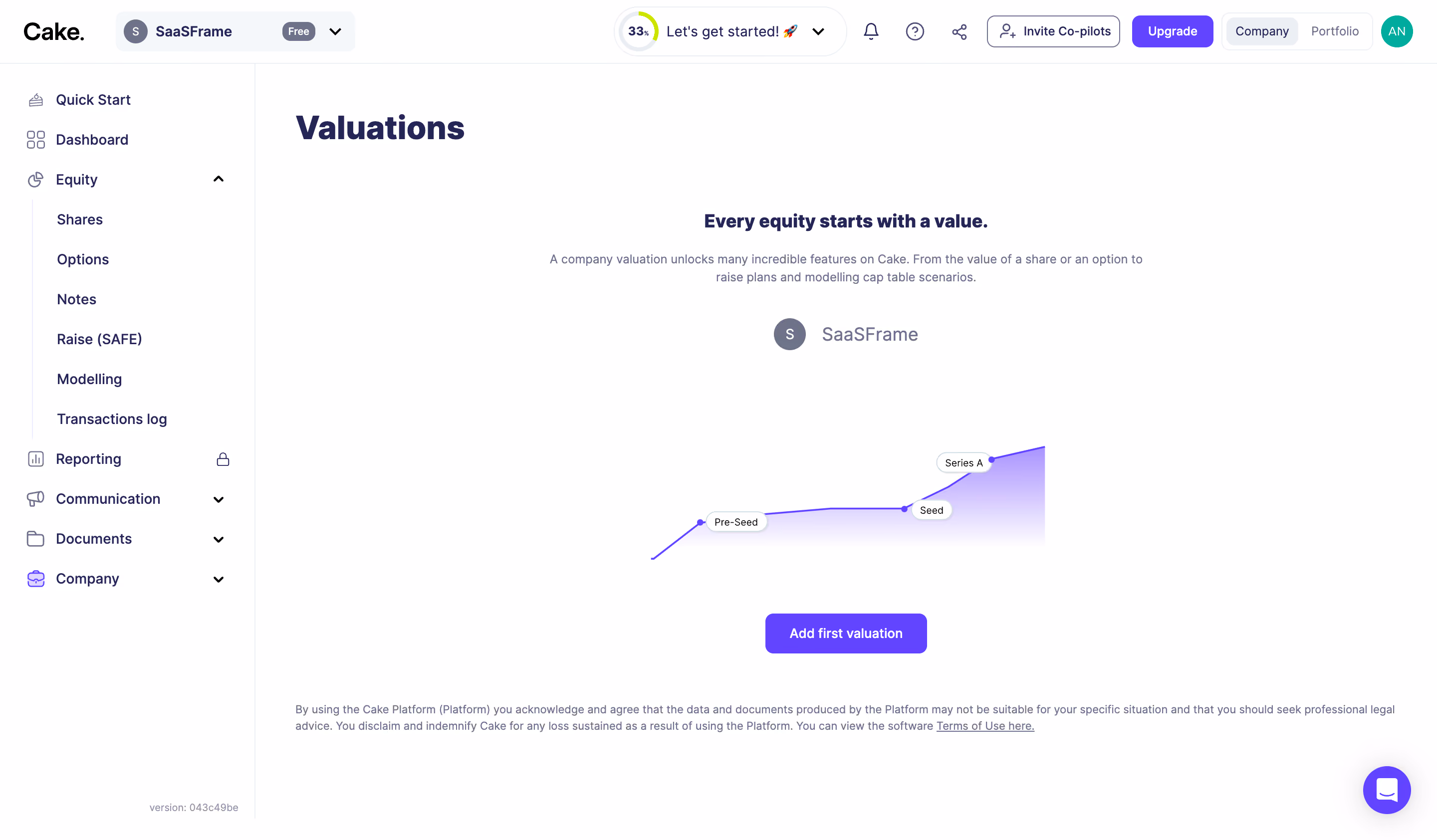 Cake Equity Empty Valuation Dashboard