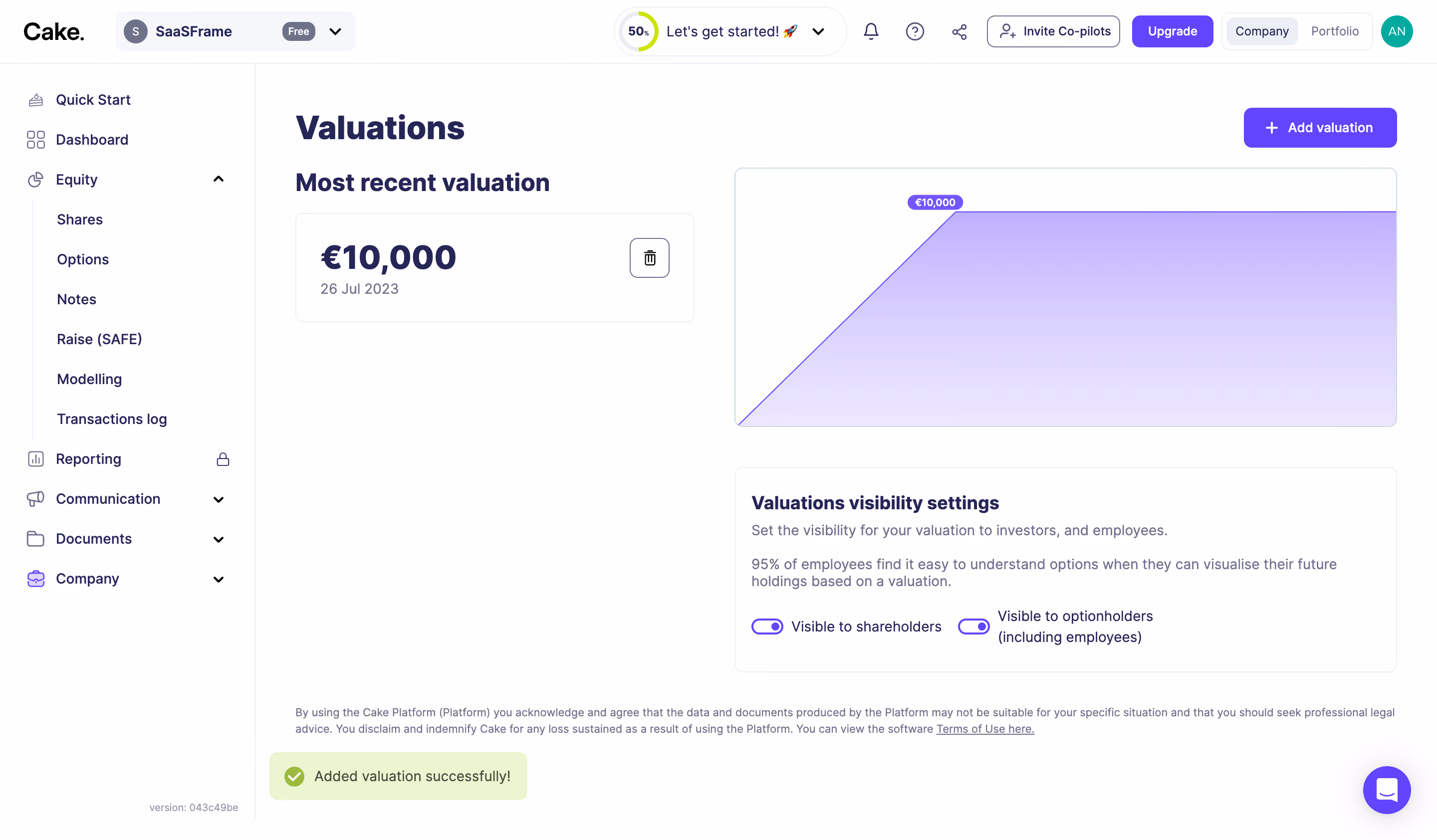 Cake Equity Valuation Dashboard