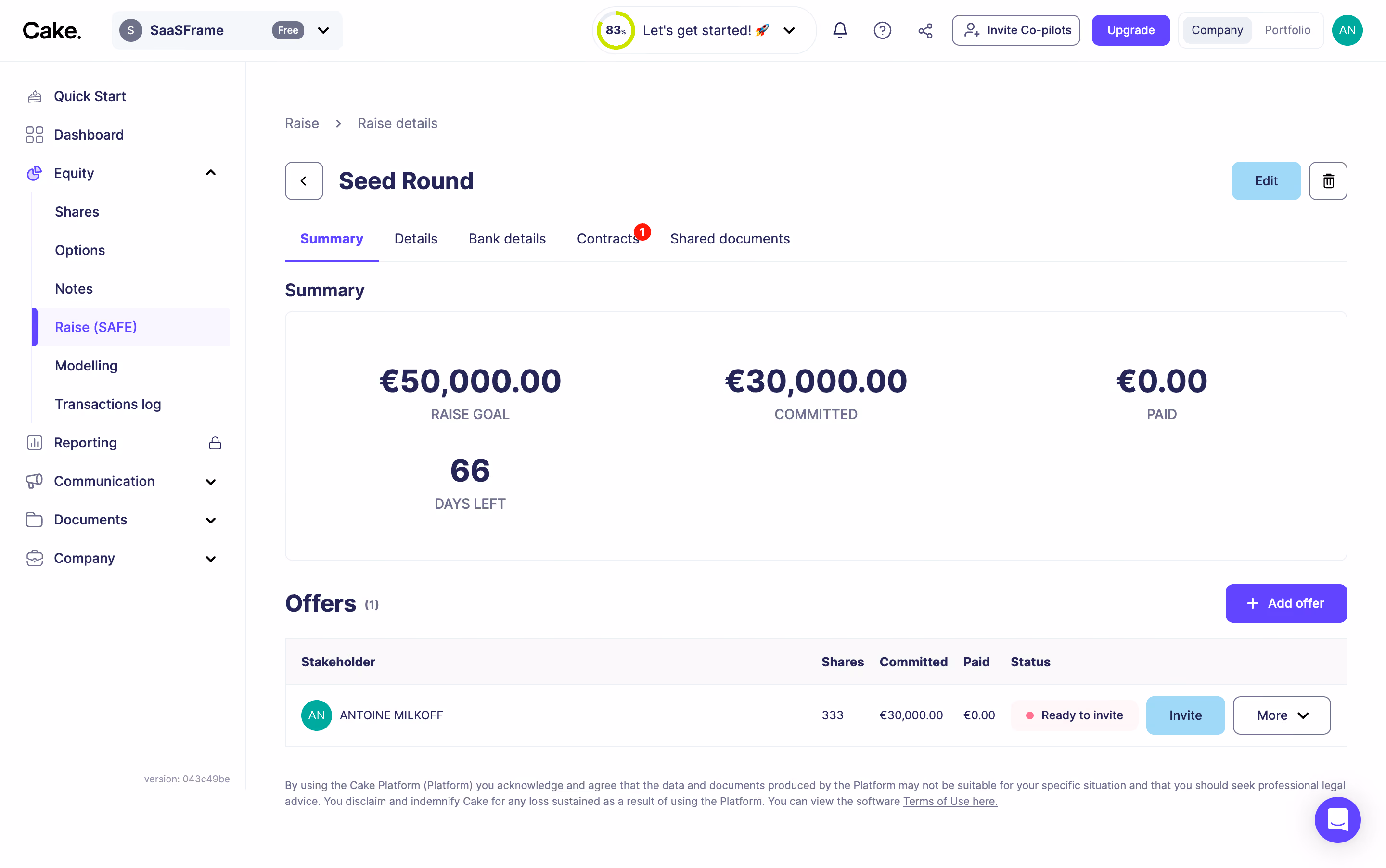 Cake Equity Raise Dashboard