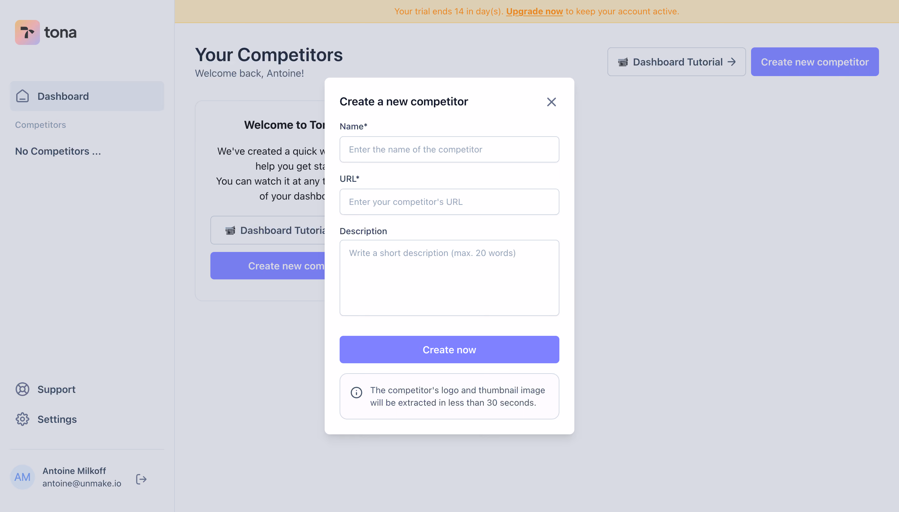 Tona Create New Competitor