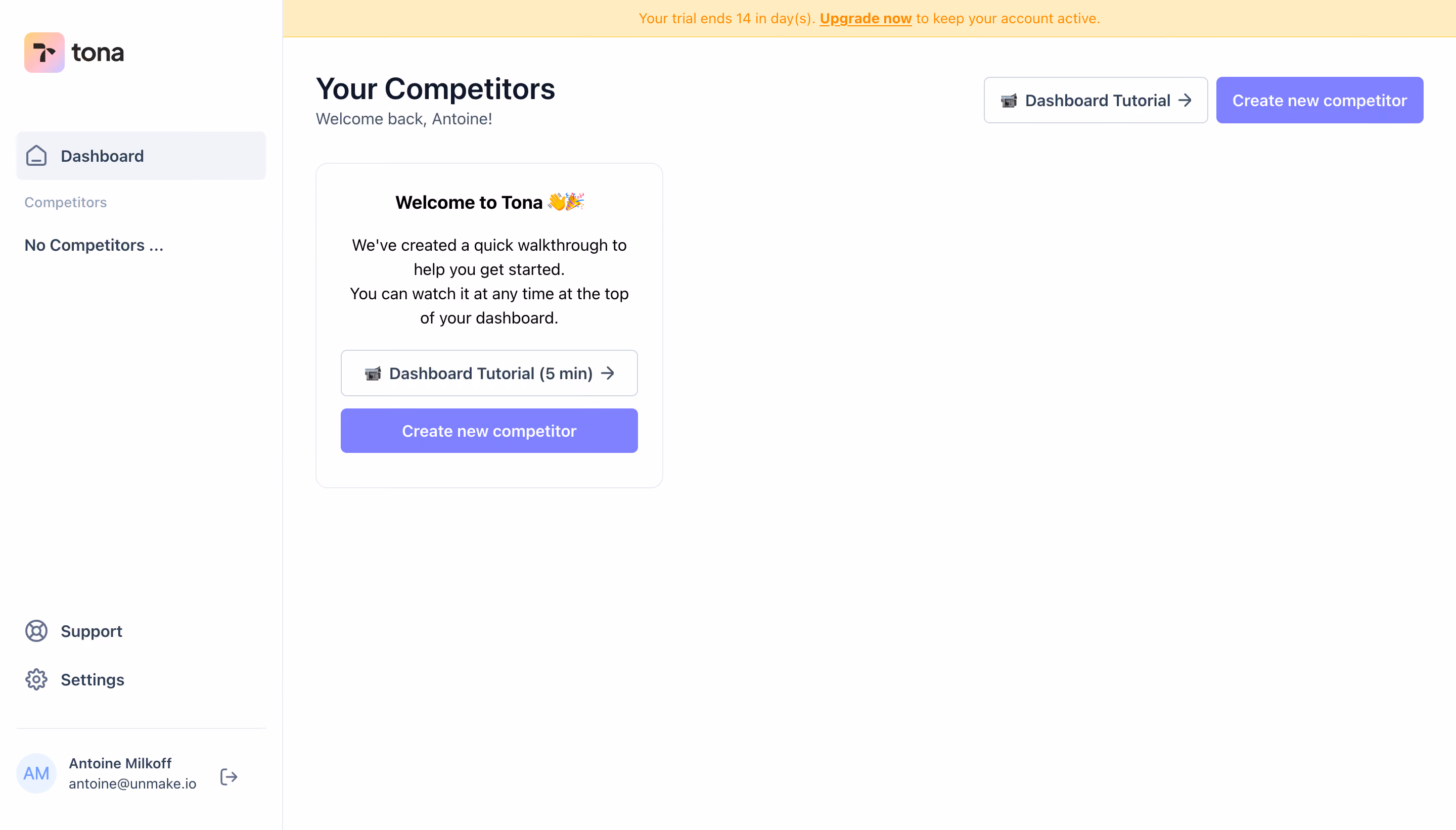 Tona Welcome Screen