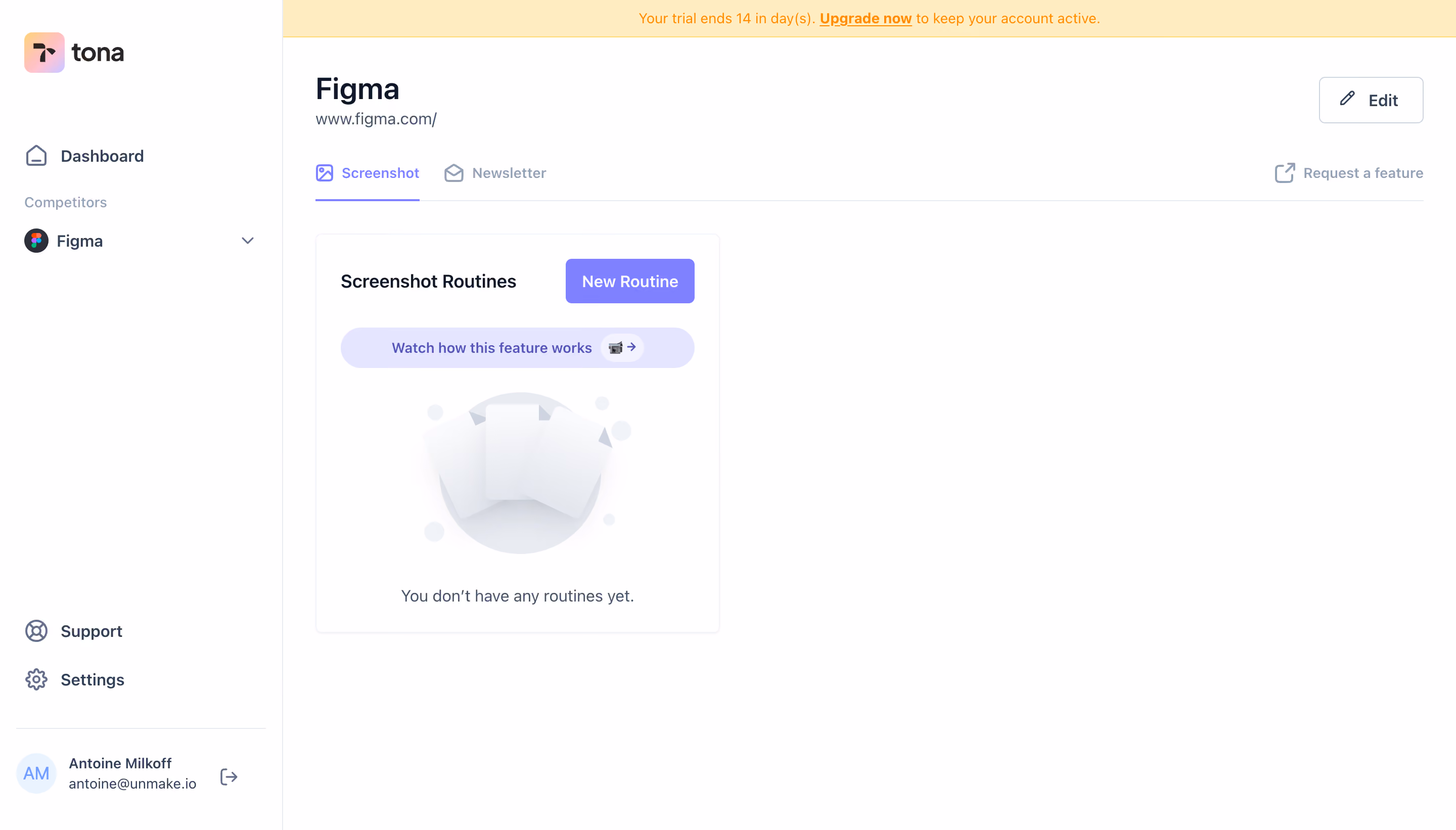Tona Screenshot Routines Dashboard