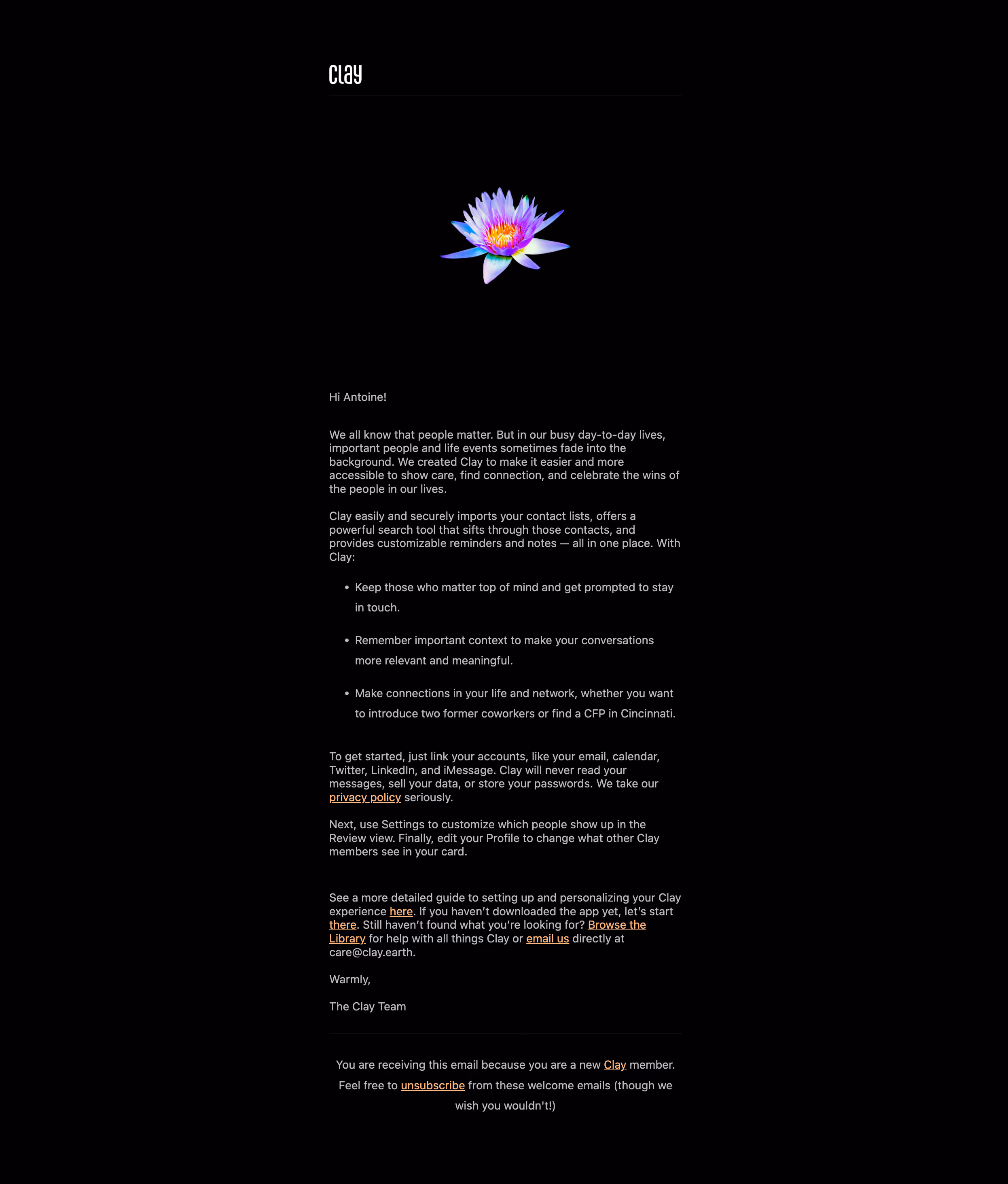 Clay Welcome Email