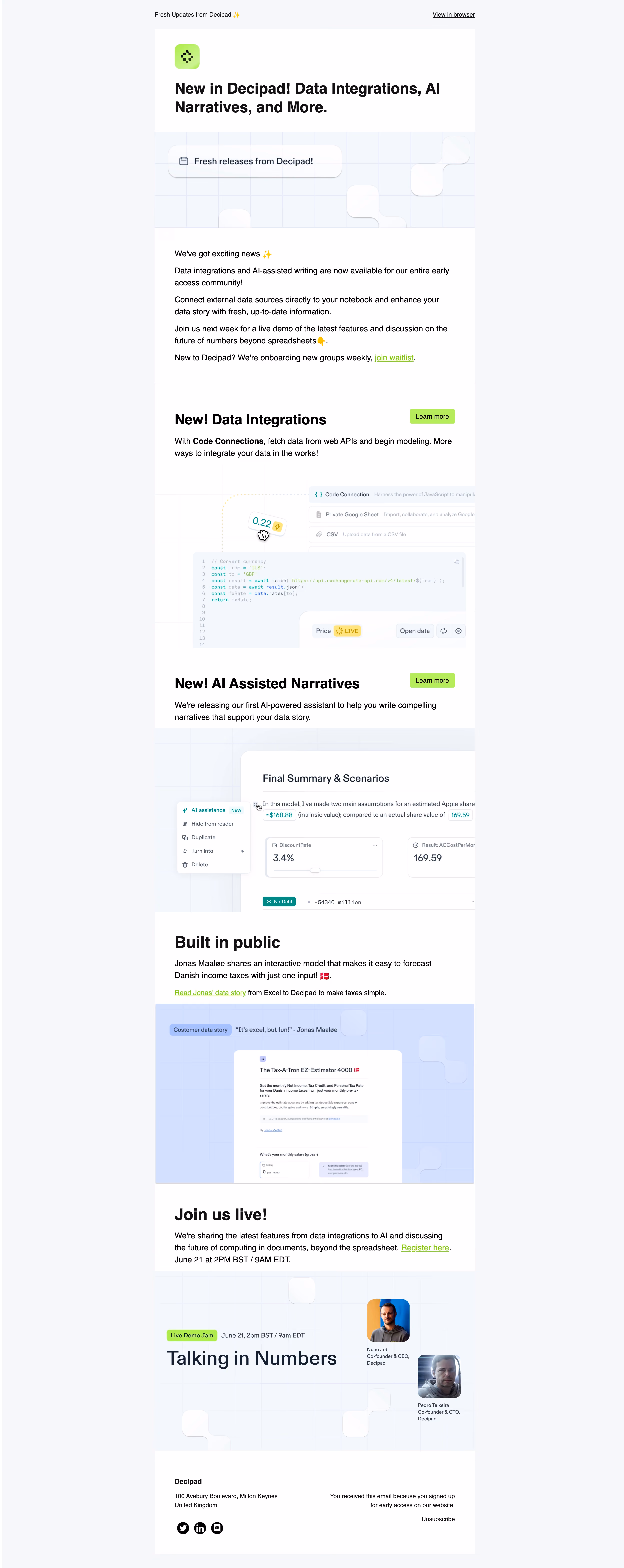 Decipad Product Update Emails
