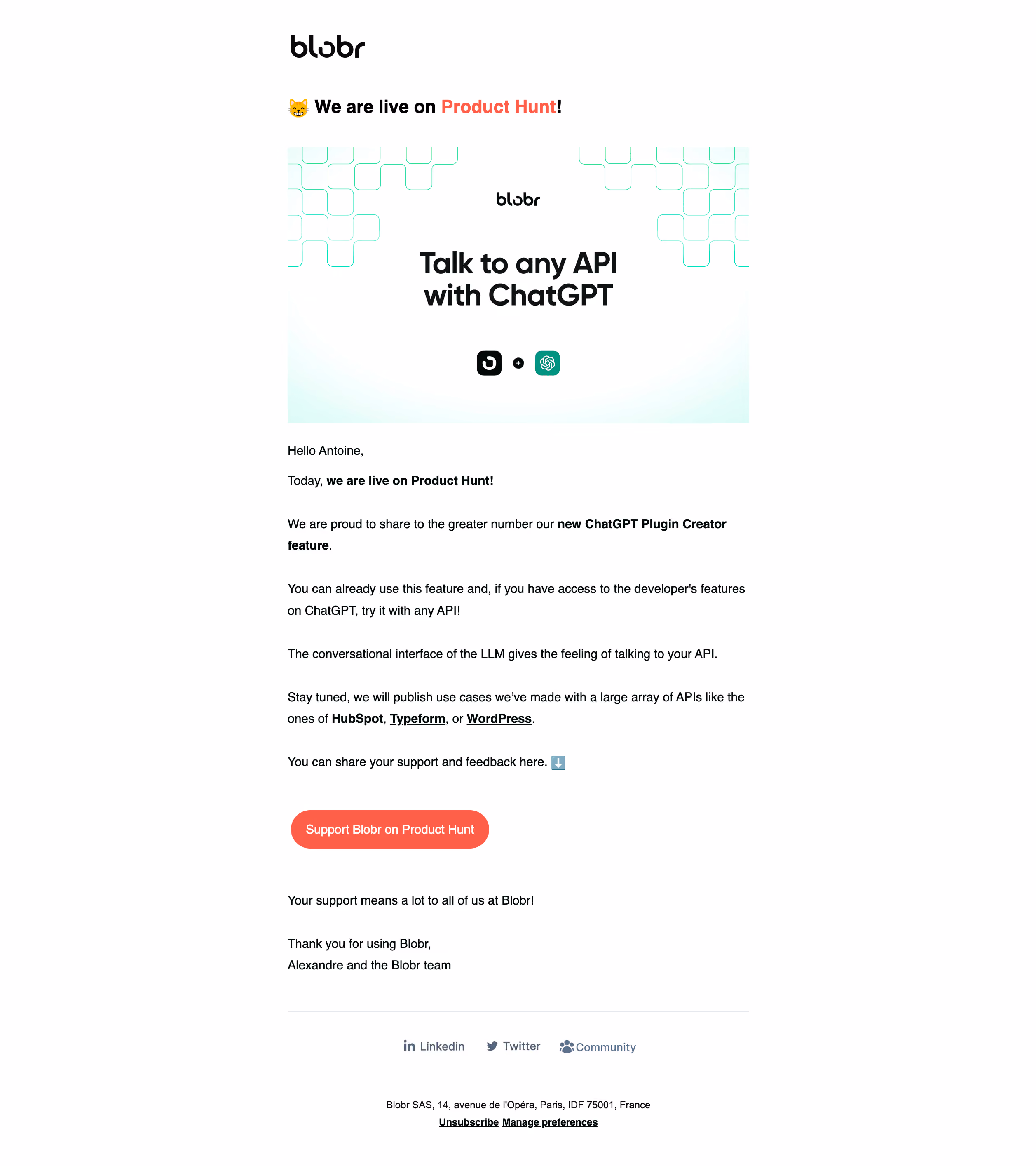 Blobr Product Hunt Emails