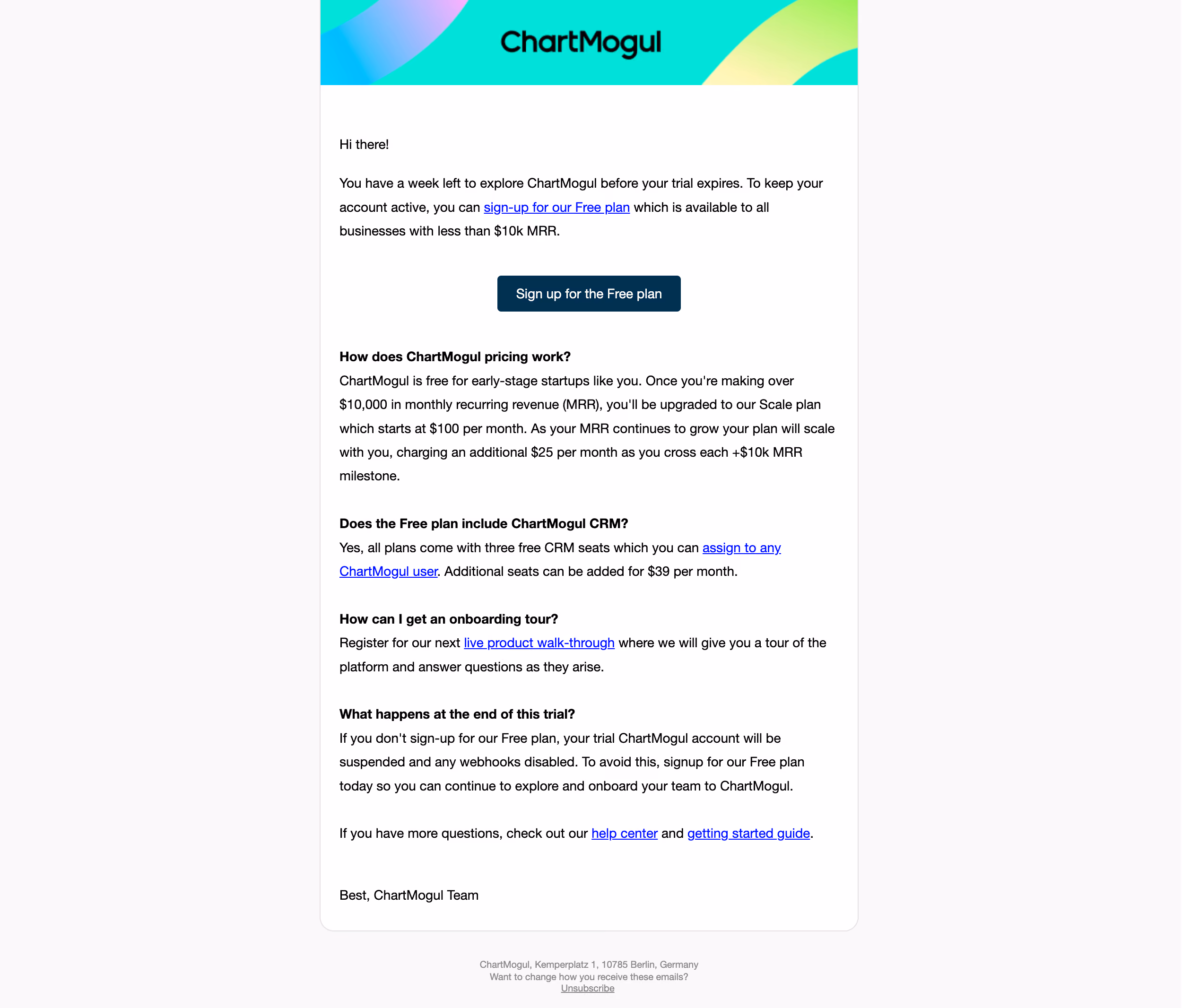 ChartMogul Free Trial Emails