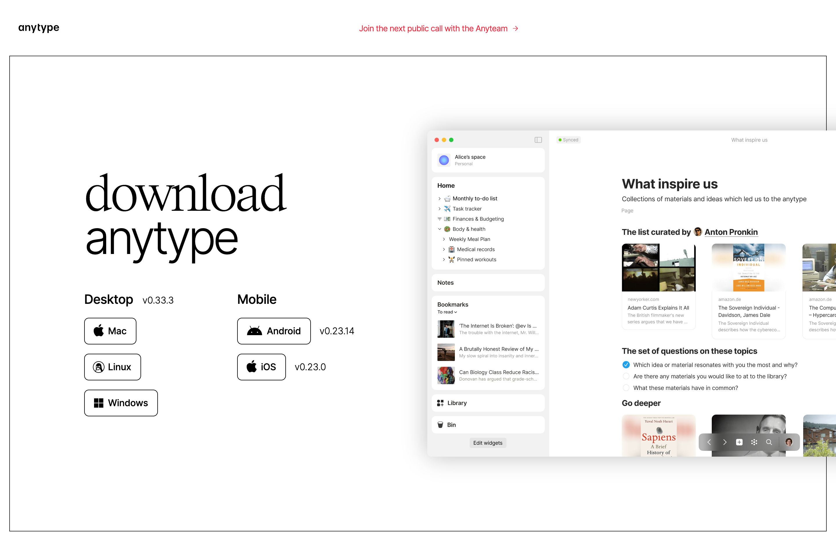 Anytype Download Page