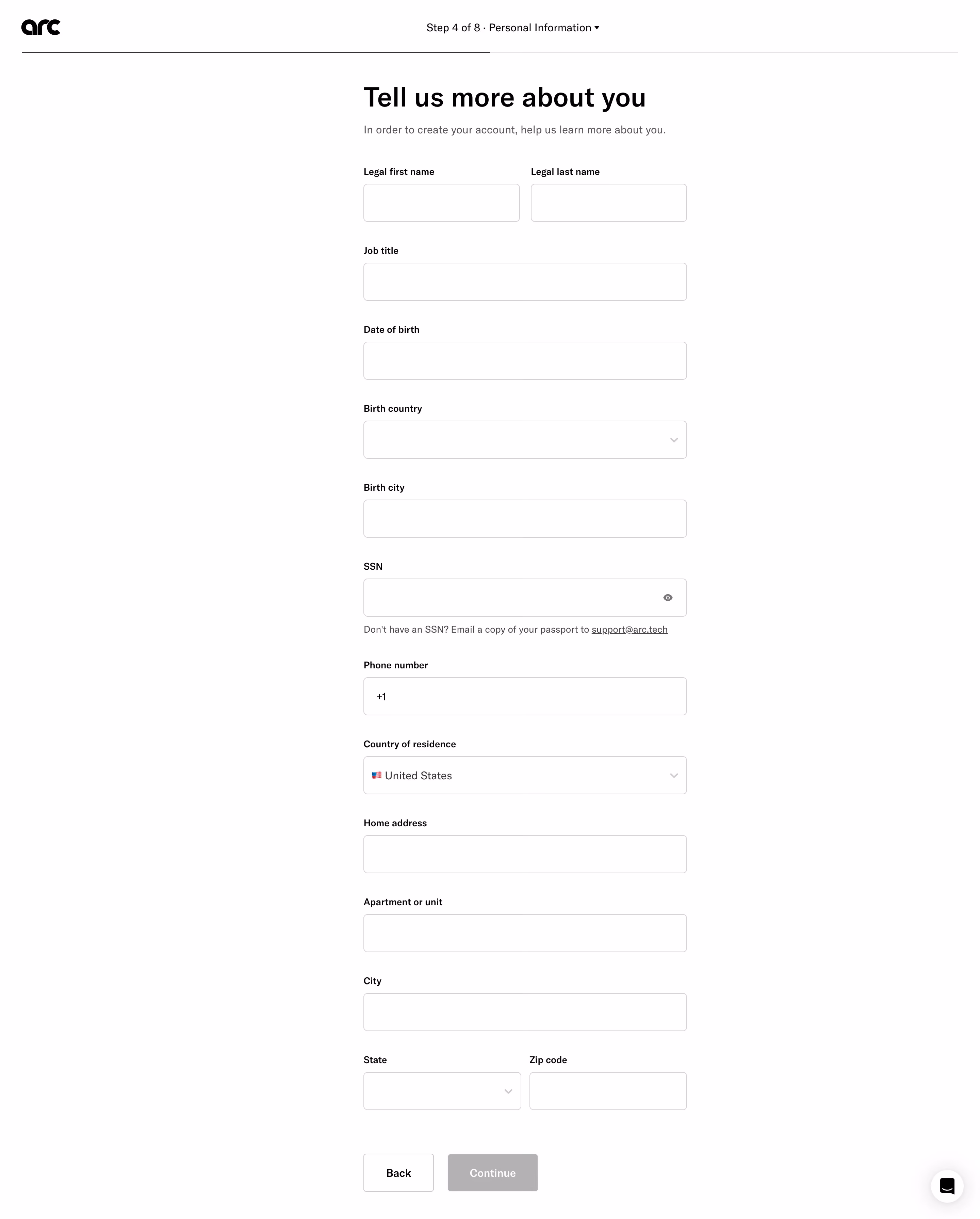 Arc Account Setup