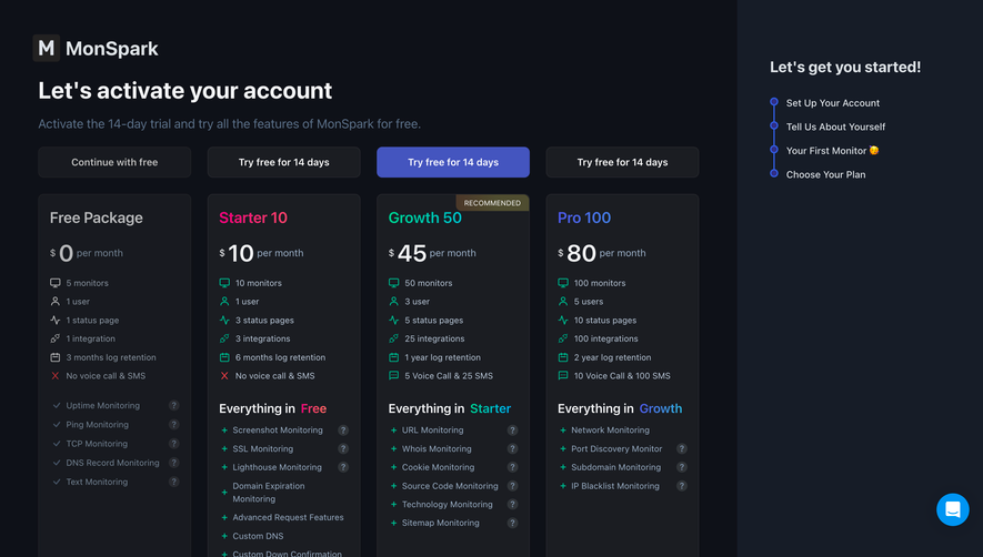 MonSpark Account Setup