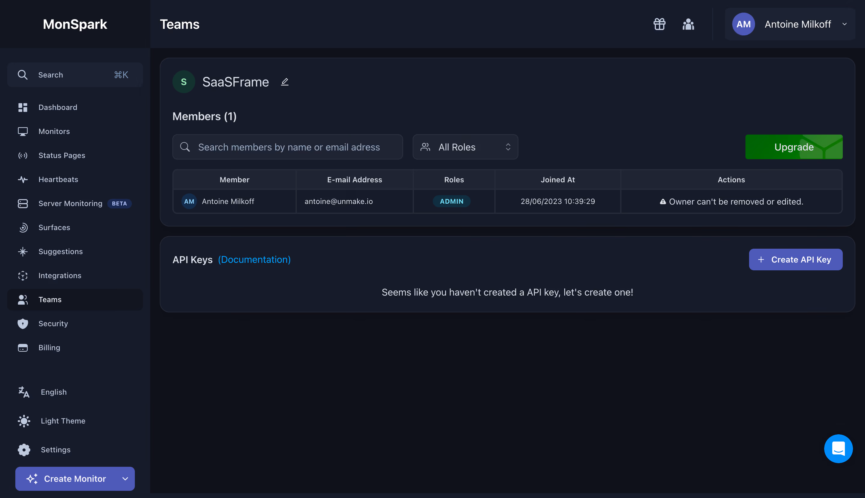 MonSpark Team Settings