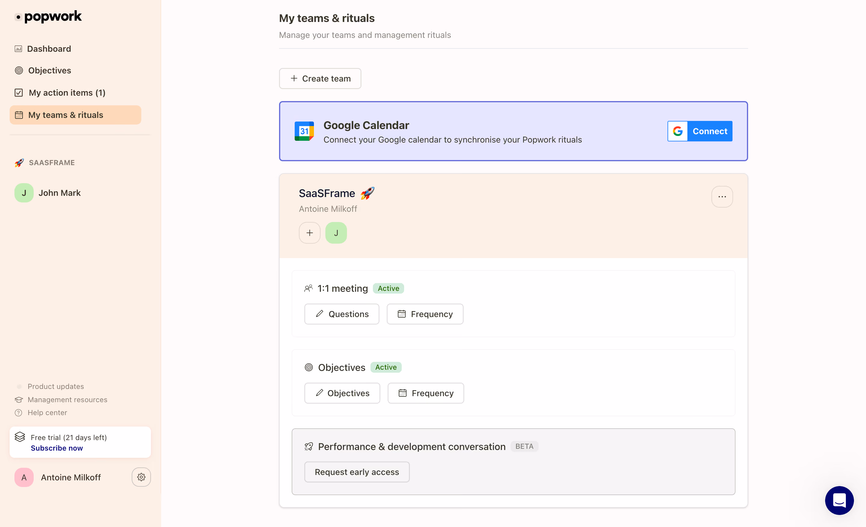 Popwork Team & Rituals Dashboard