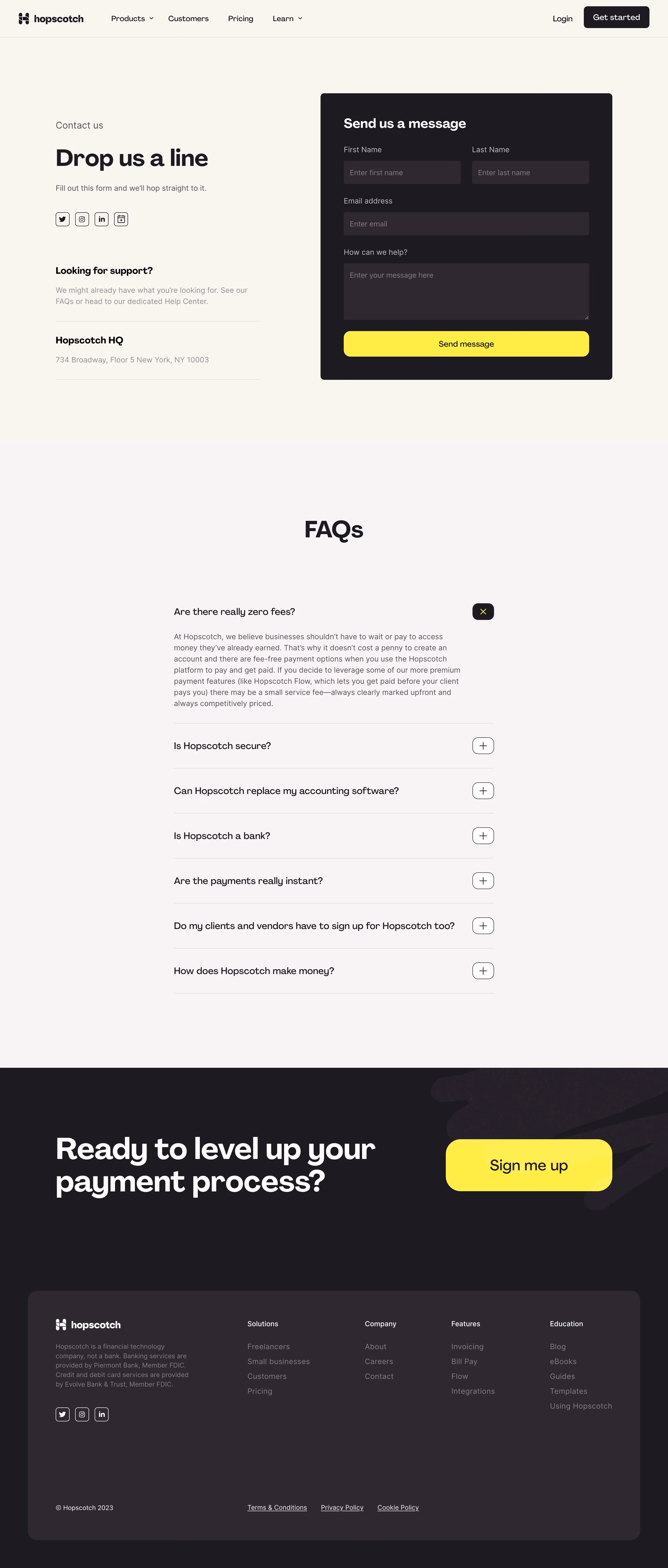 Hopscotch Contact Page