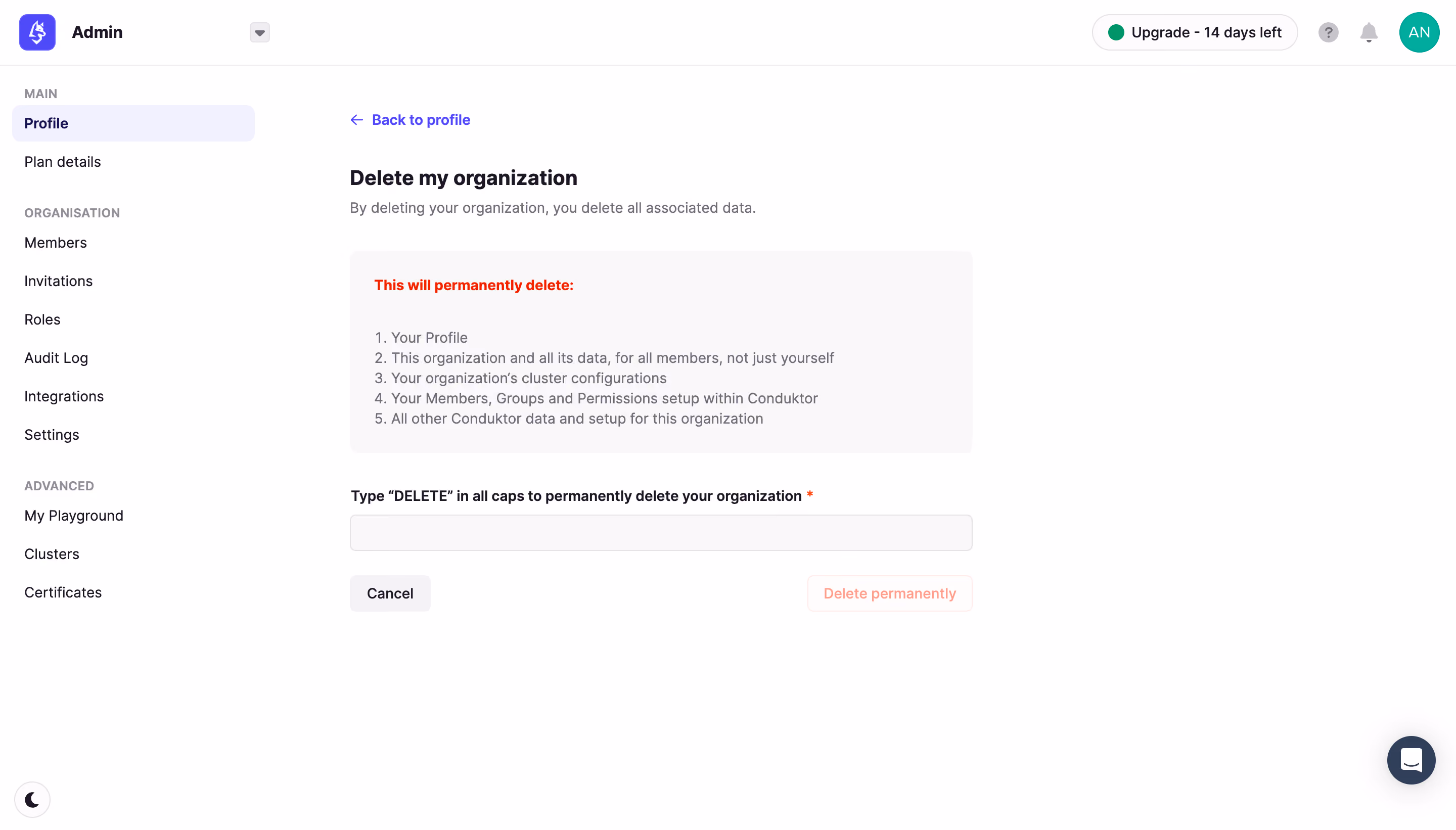 Conduktor Delete Account