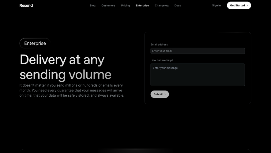 Resend Enterprise Page