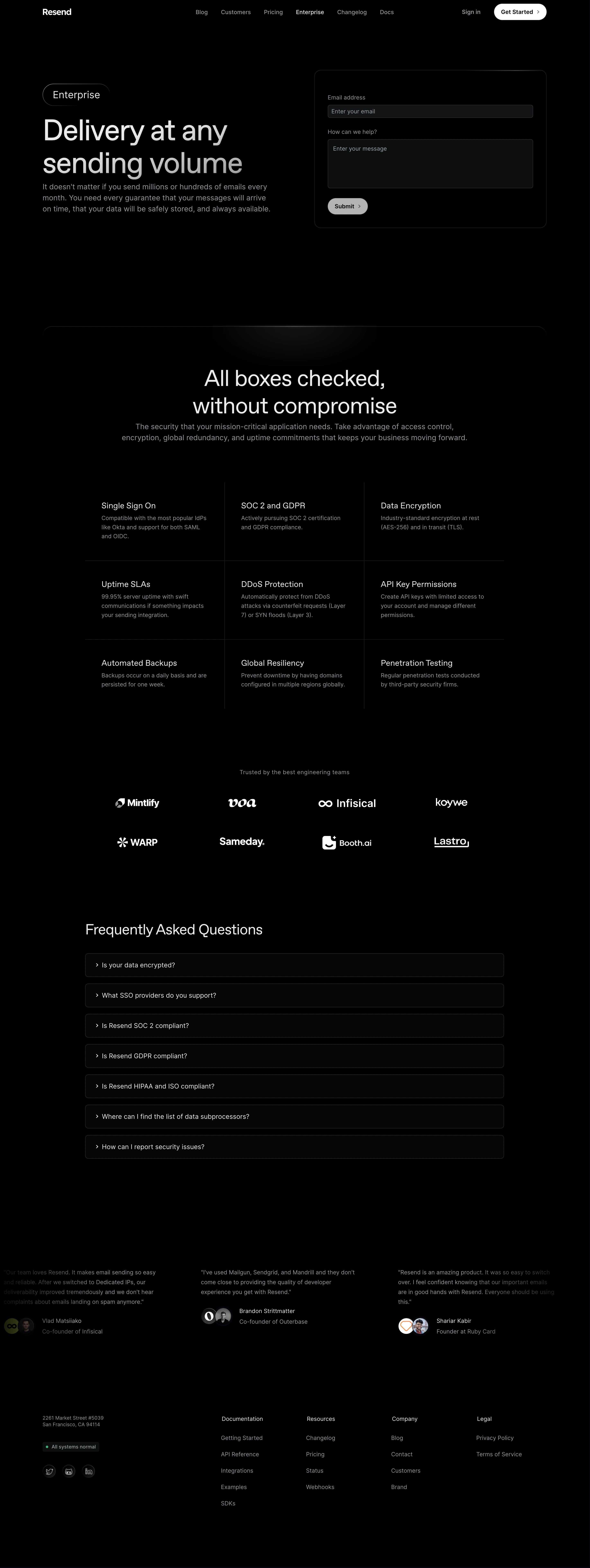 Resend Enterprise Page