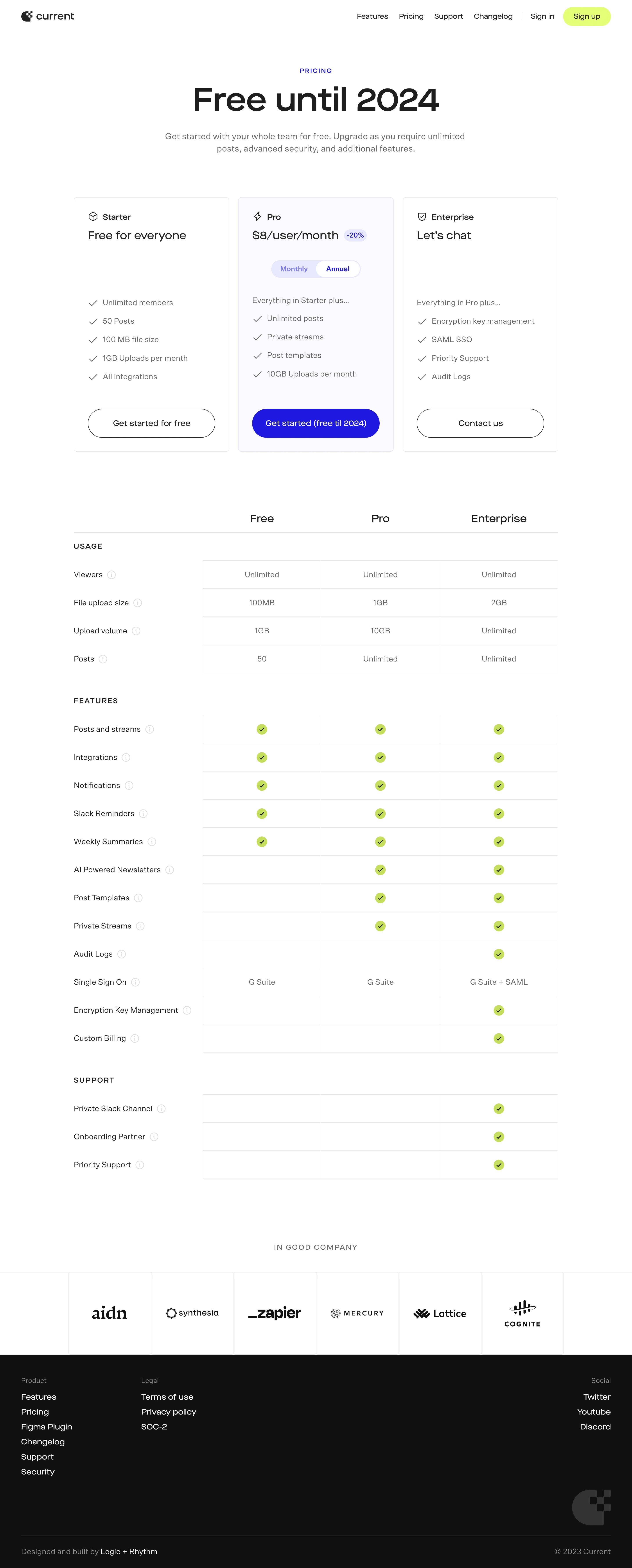 Current Pricing Page