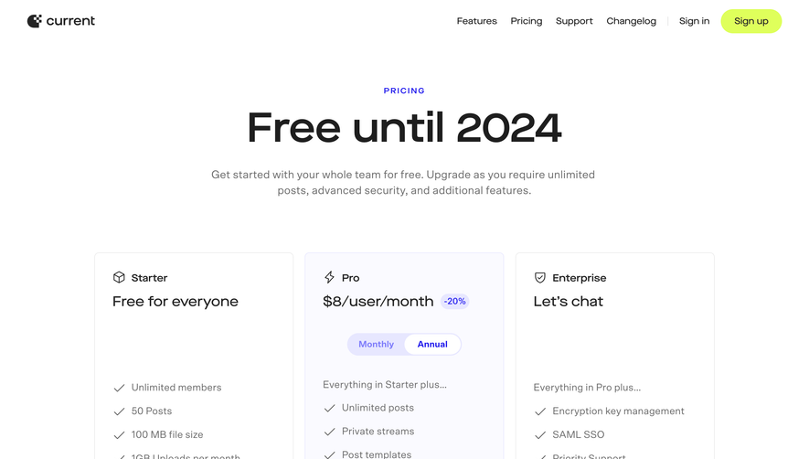 Current Pricing Page