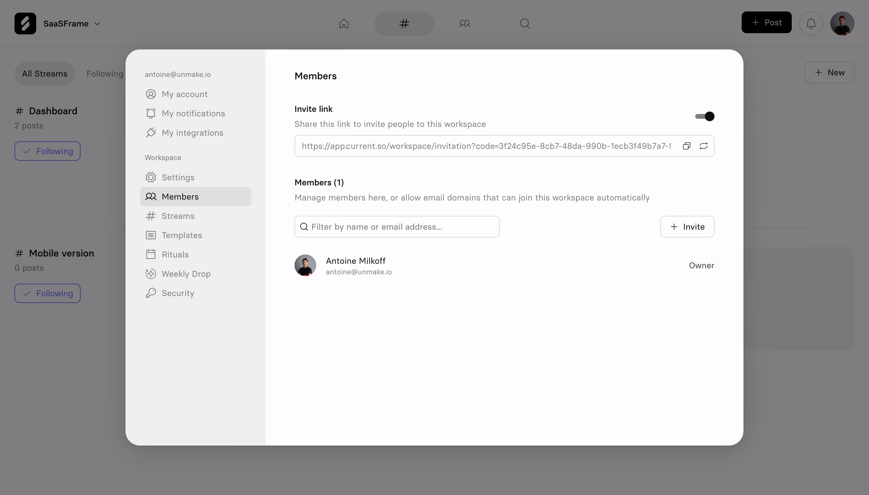 Current Members Settings