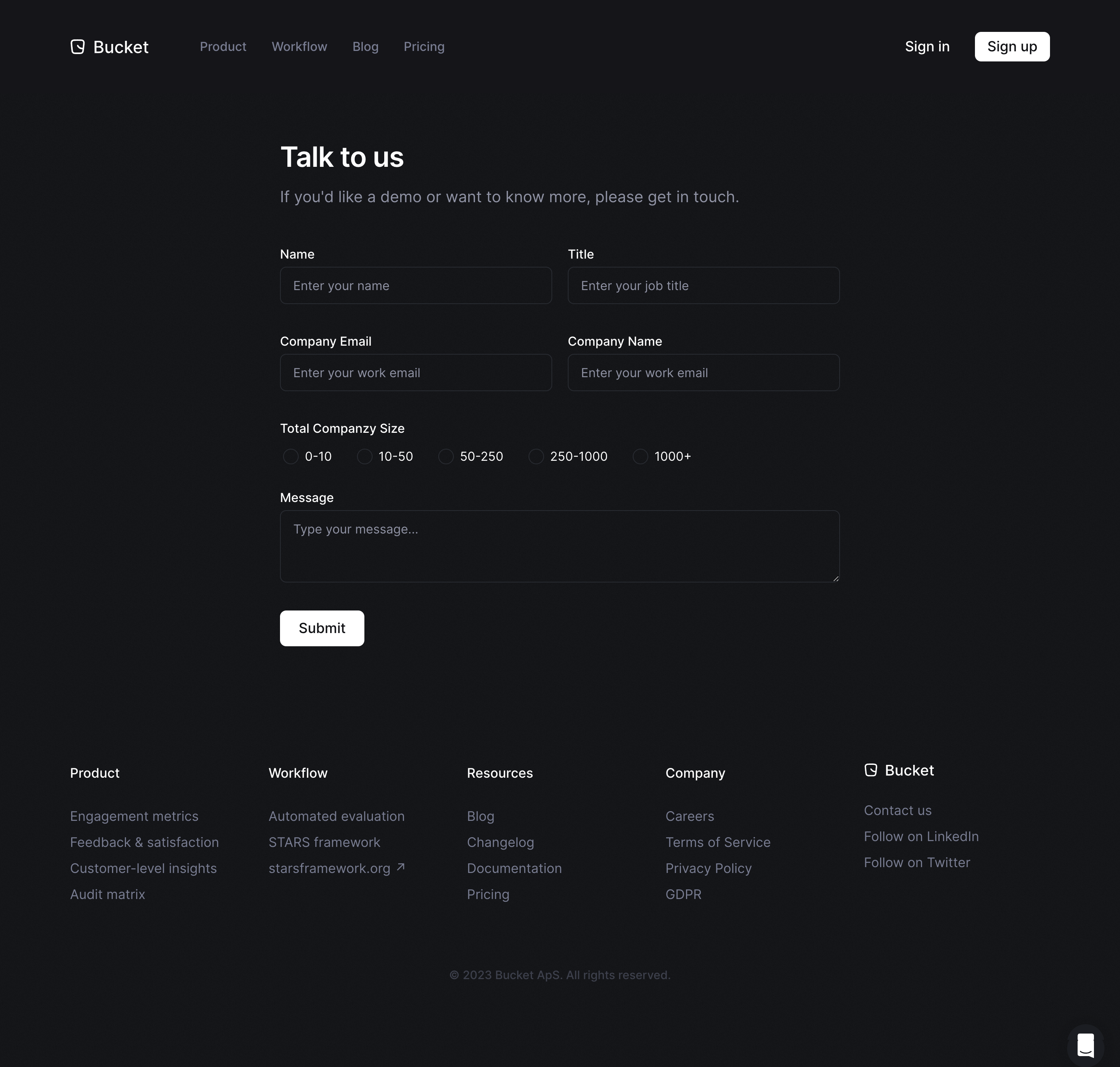 Bucket Contact Page