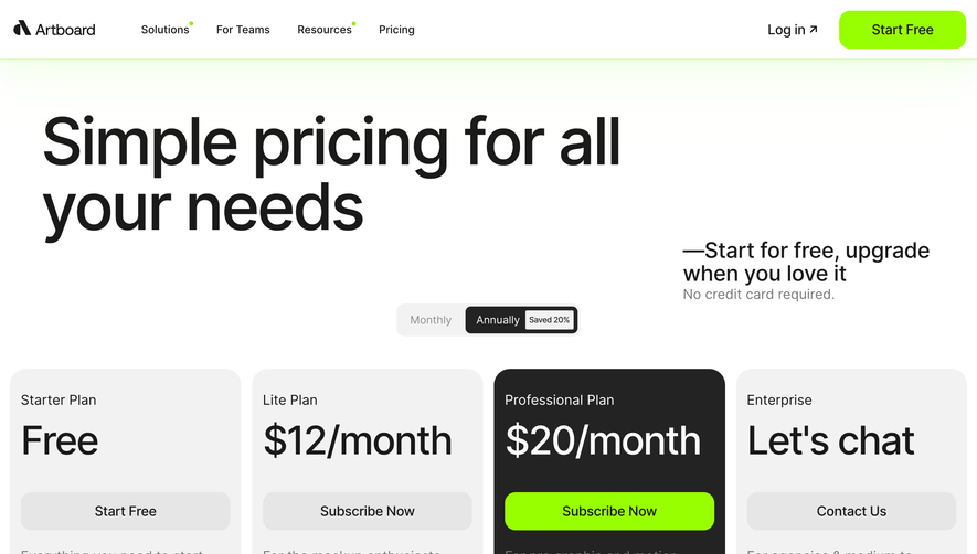Artboard Studio Pricing Page