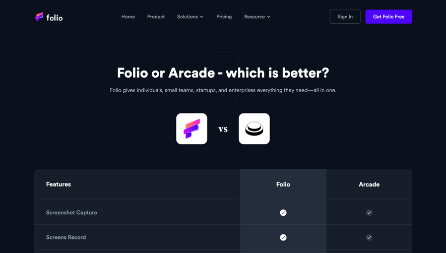 Folio Comparison Page