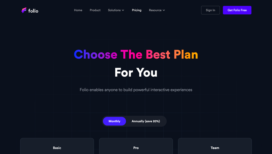 Folio Pricing Page
