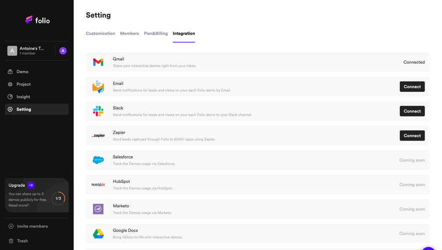 Folio Integration Settings