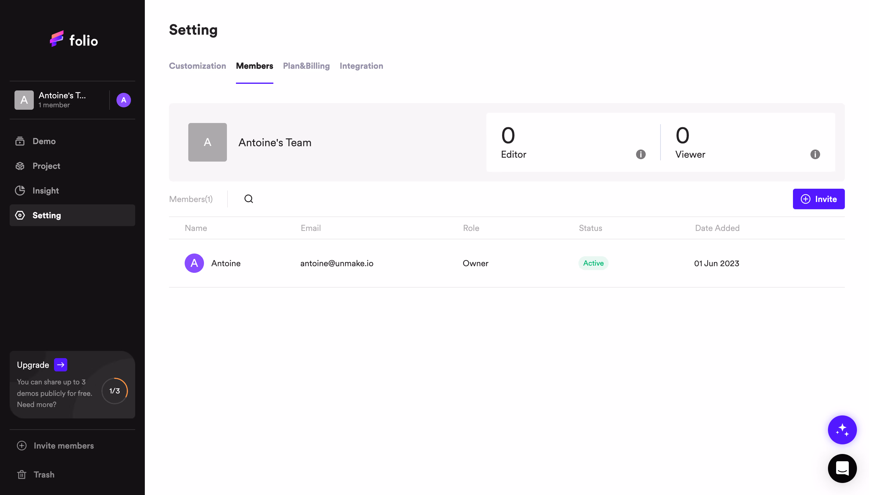 Folio Members Settings