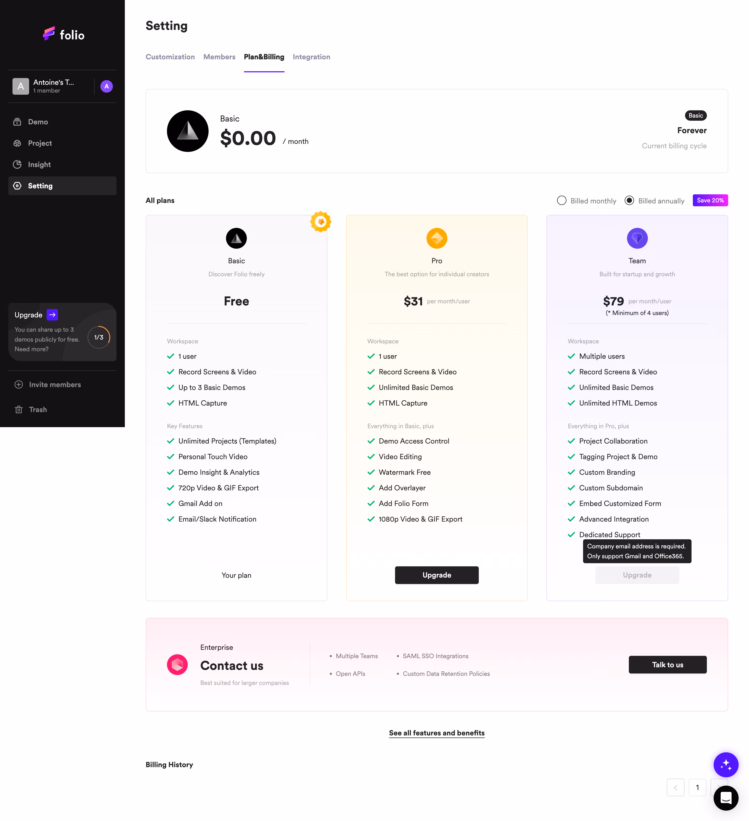 Folio Billing Settings