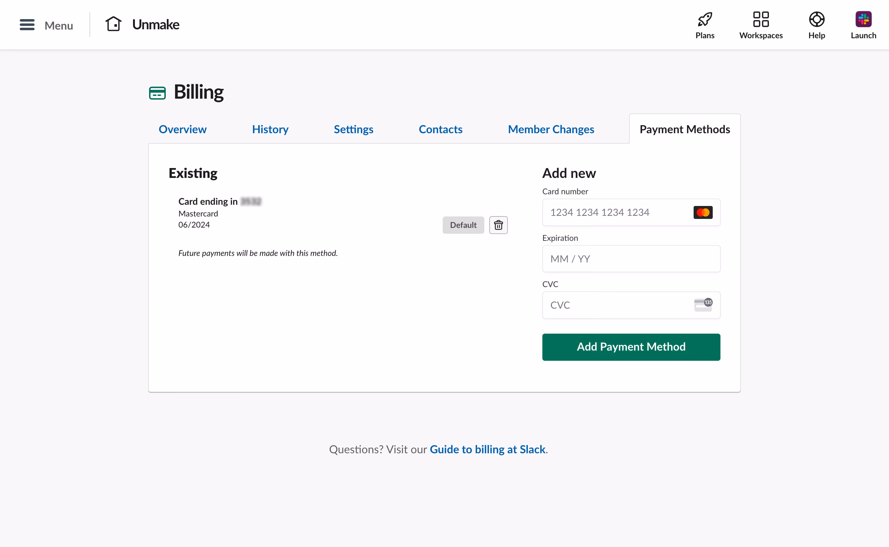 Slack Payment Methods