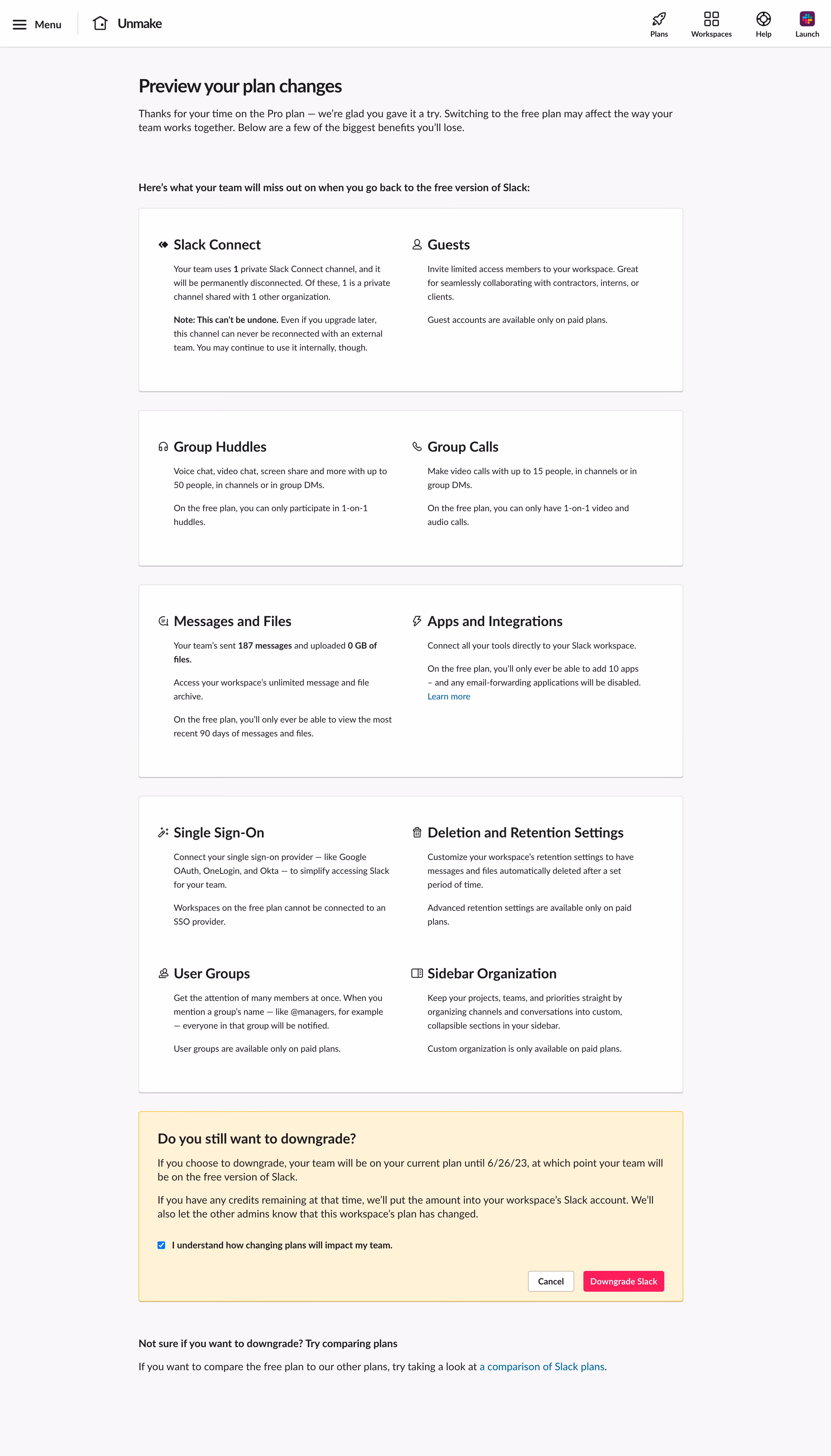 Slack Downgrade Plan