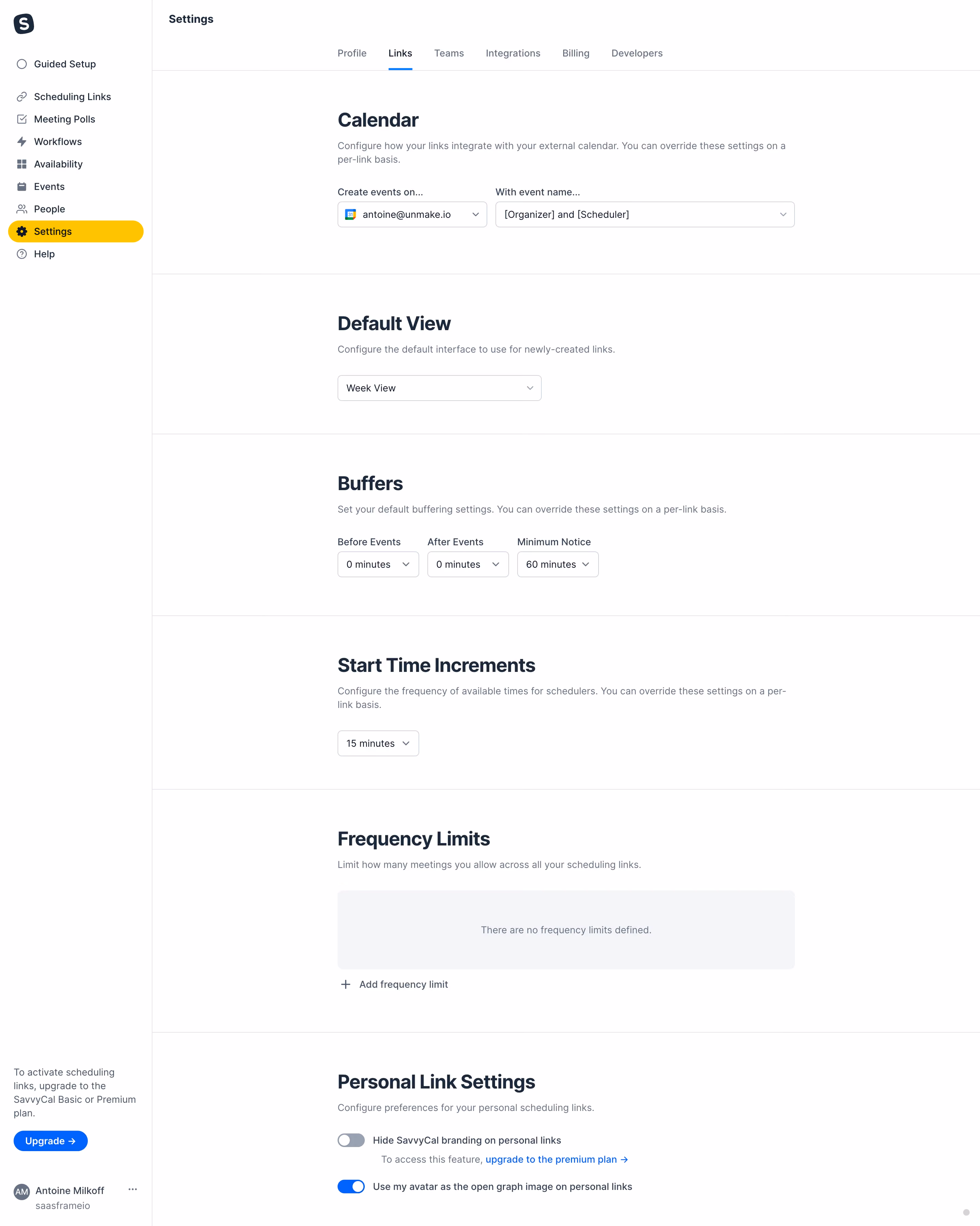 SavvyCal Links Settings