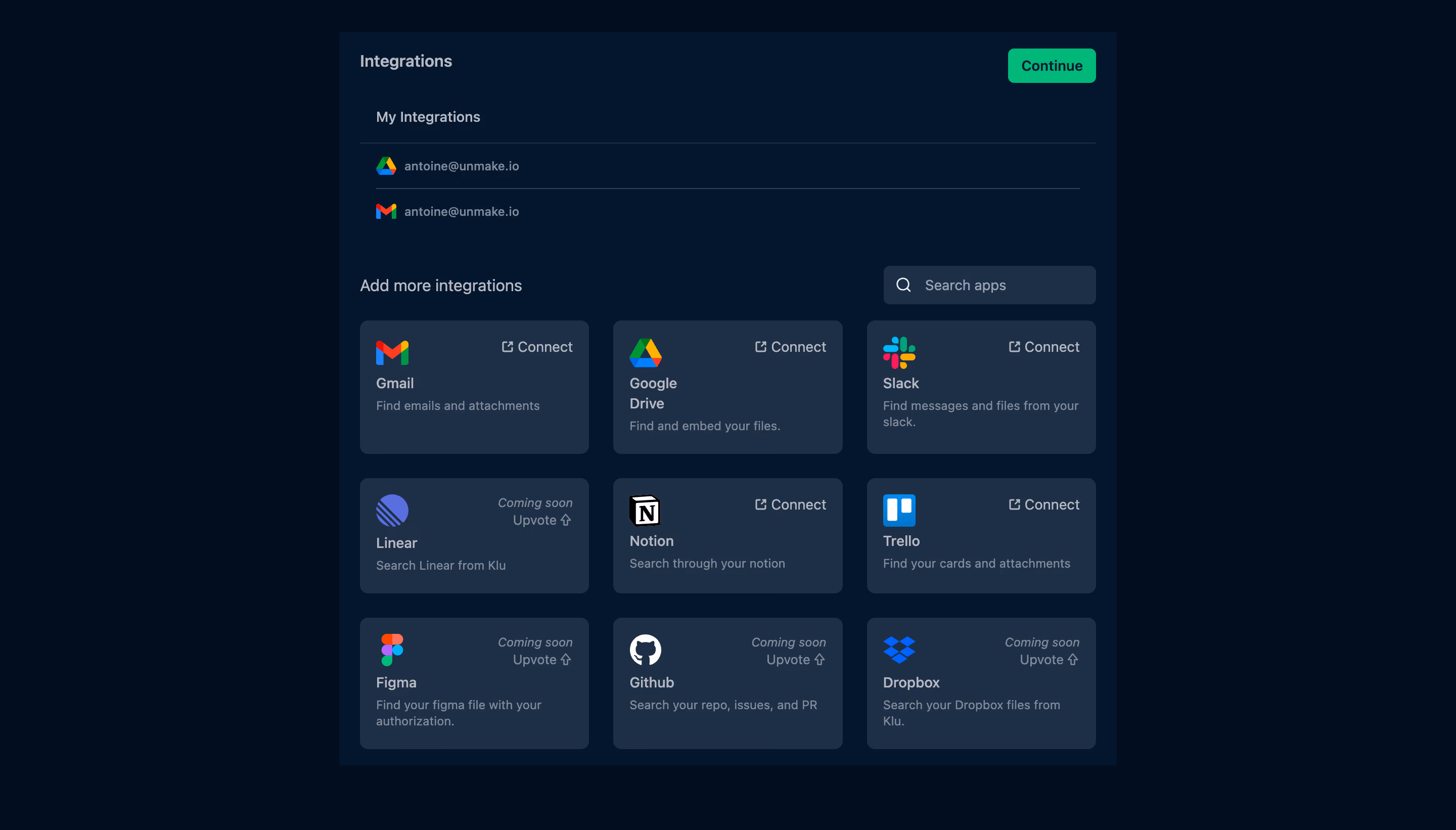 Klu Account Setup