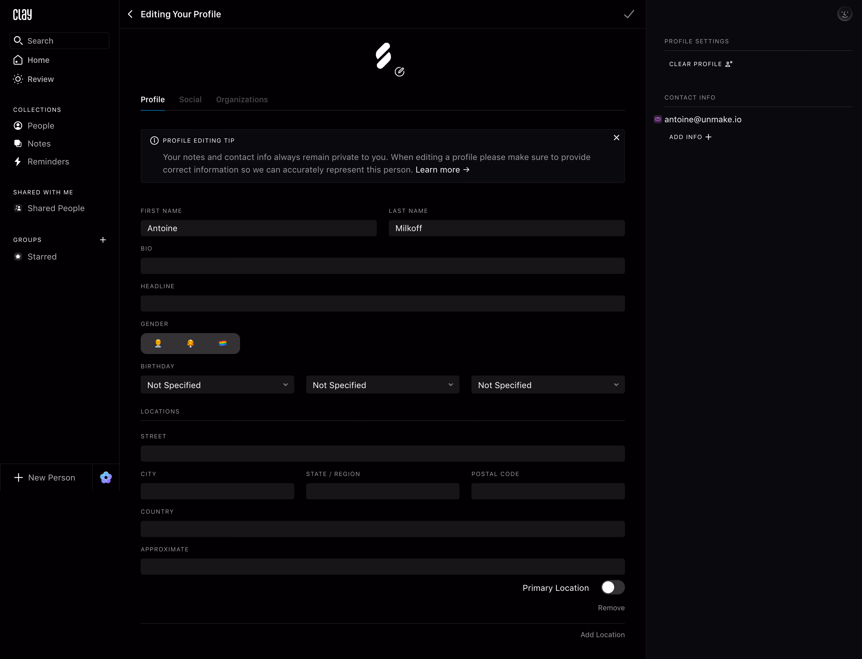 Clay Profile Settings