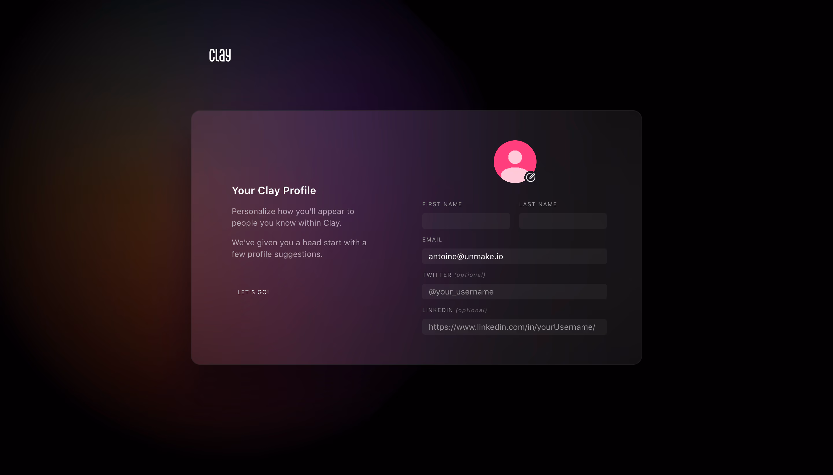 Clay Account Setup