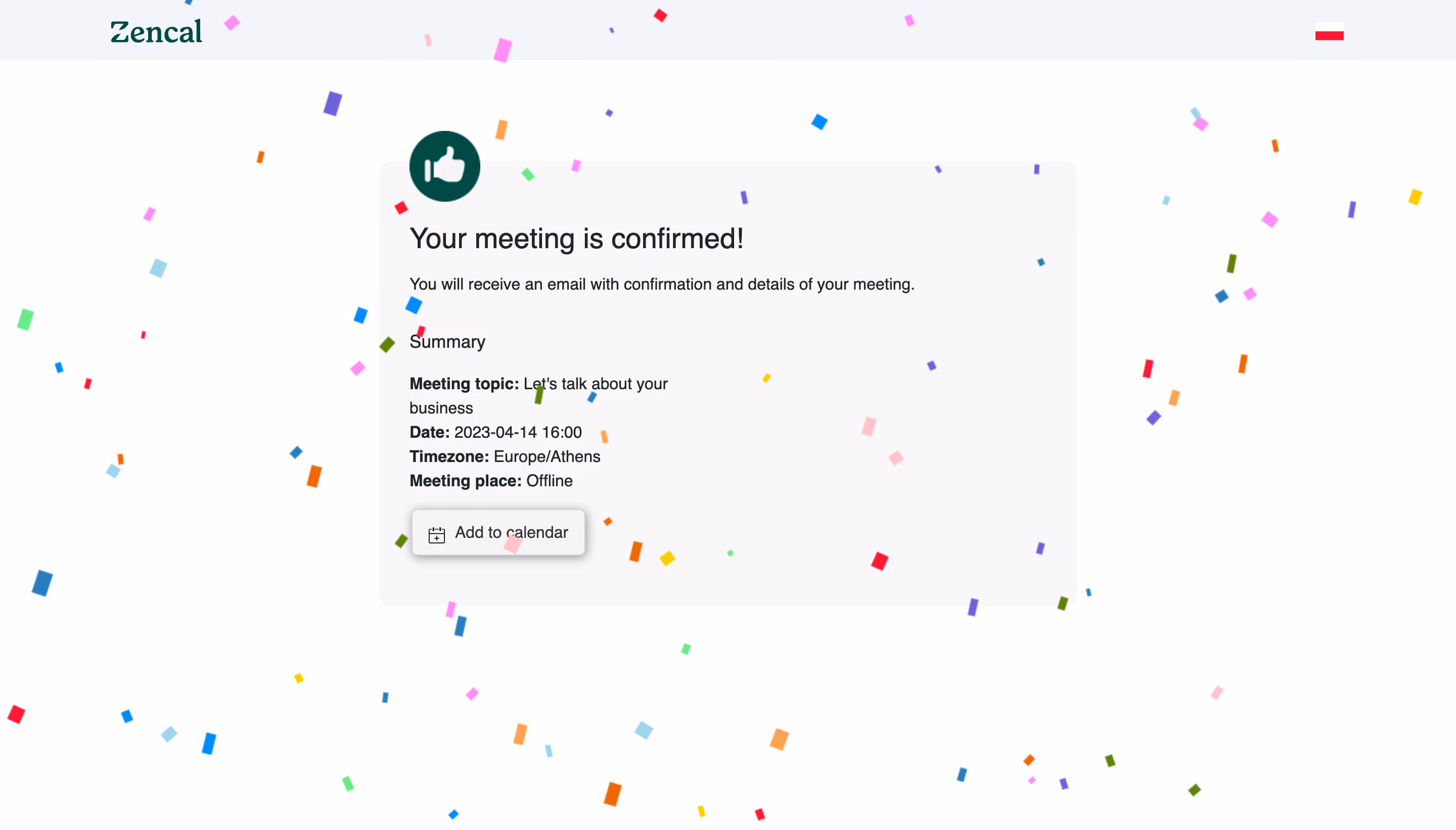 Zencal Meeting Confirmation