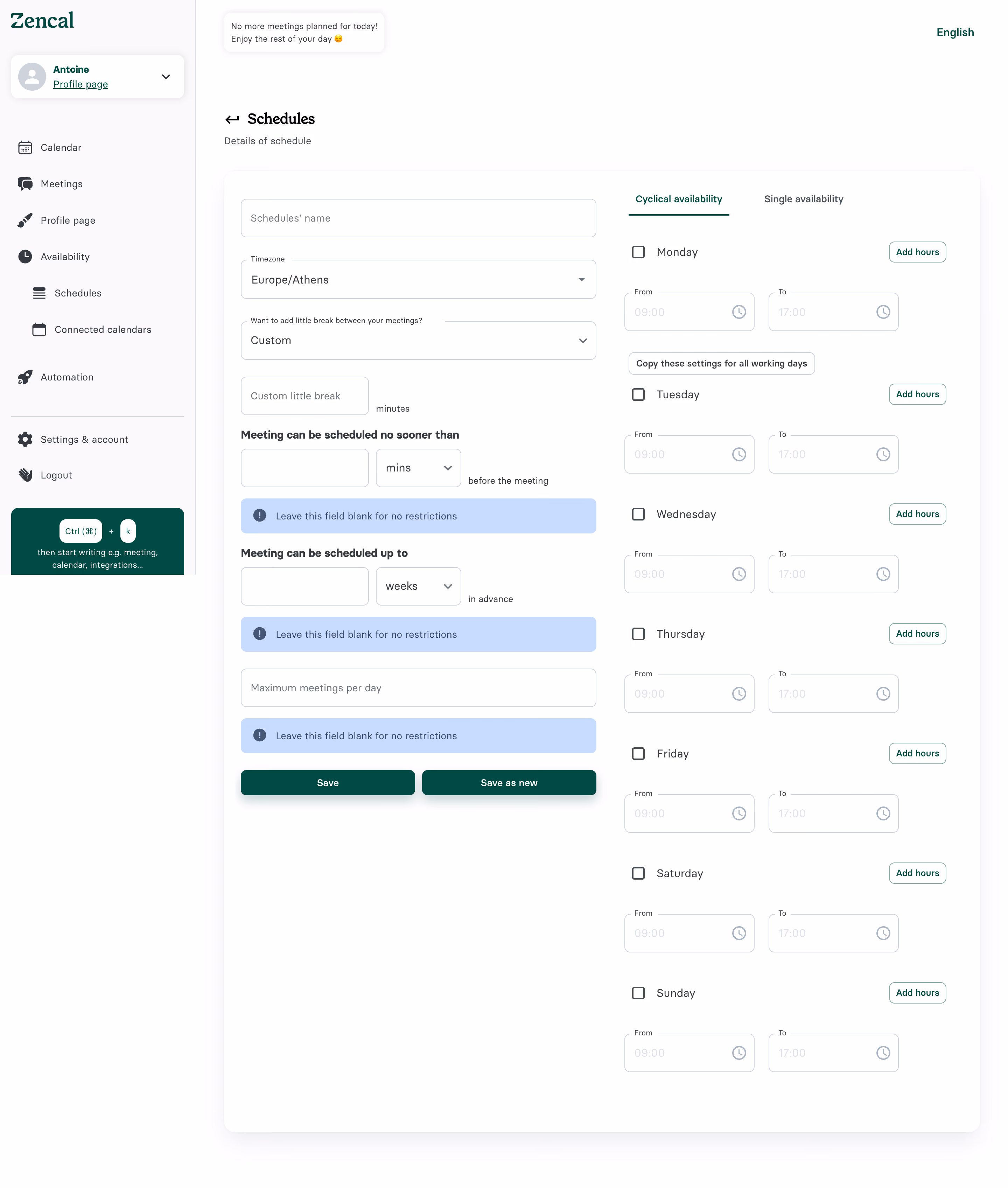 Zencal Create A Schedule