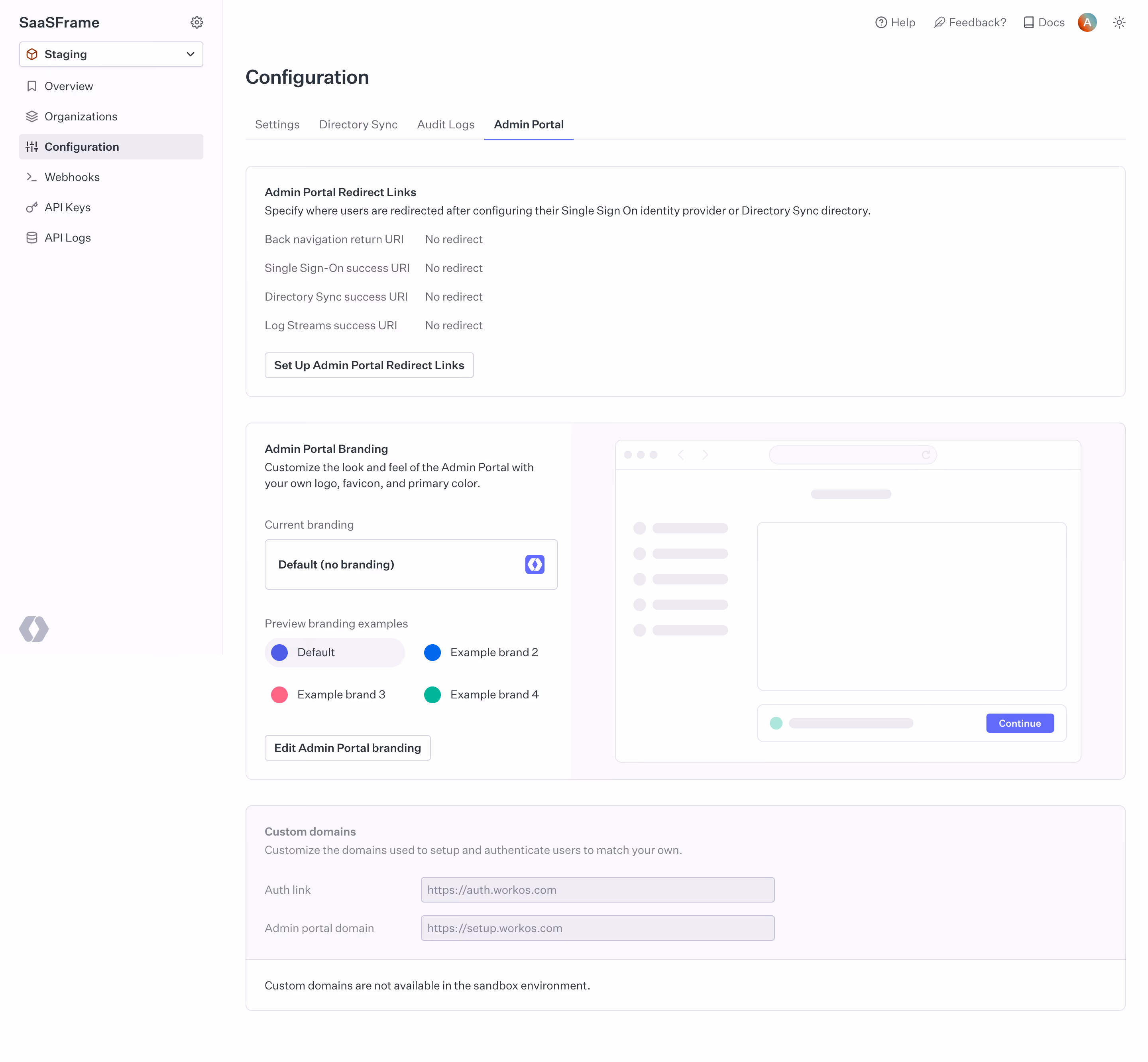 WorkOS Admin Portal Configuration