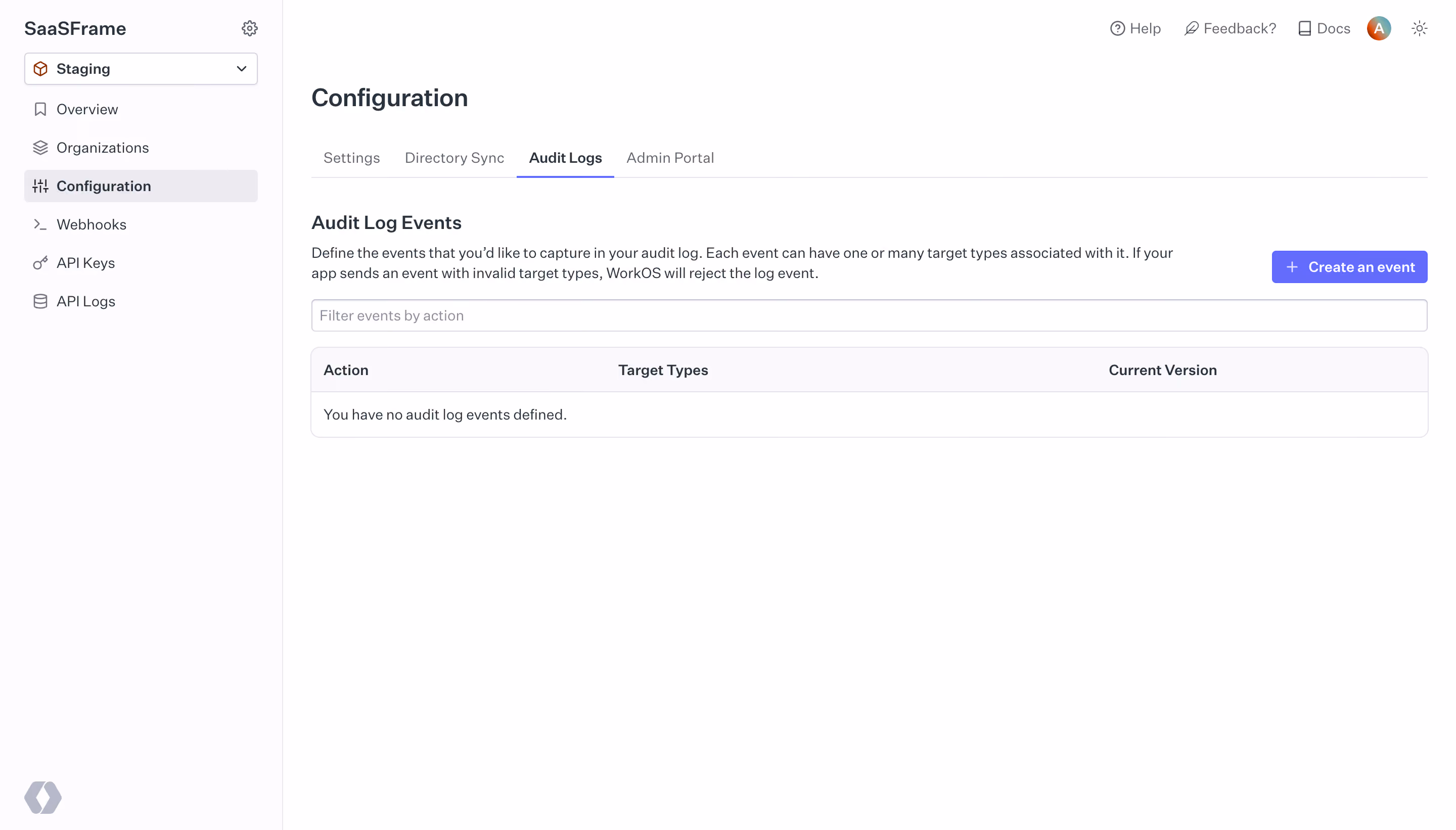 WorkOS Empty Audit Log