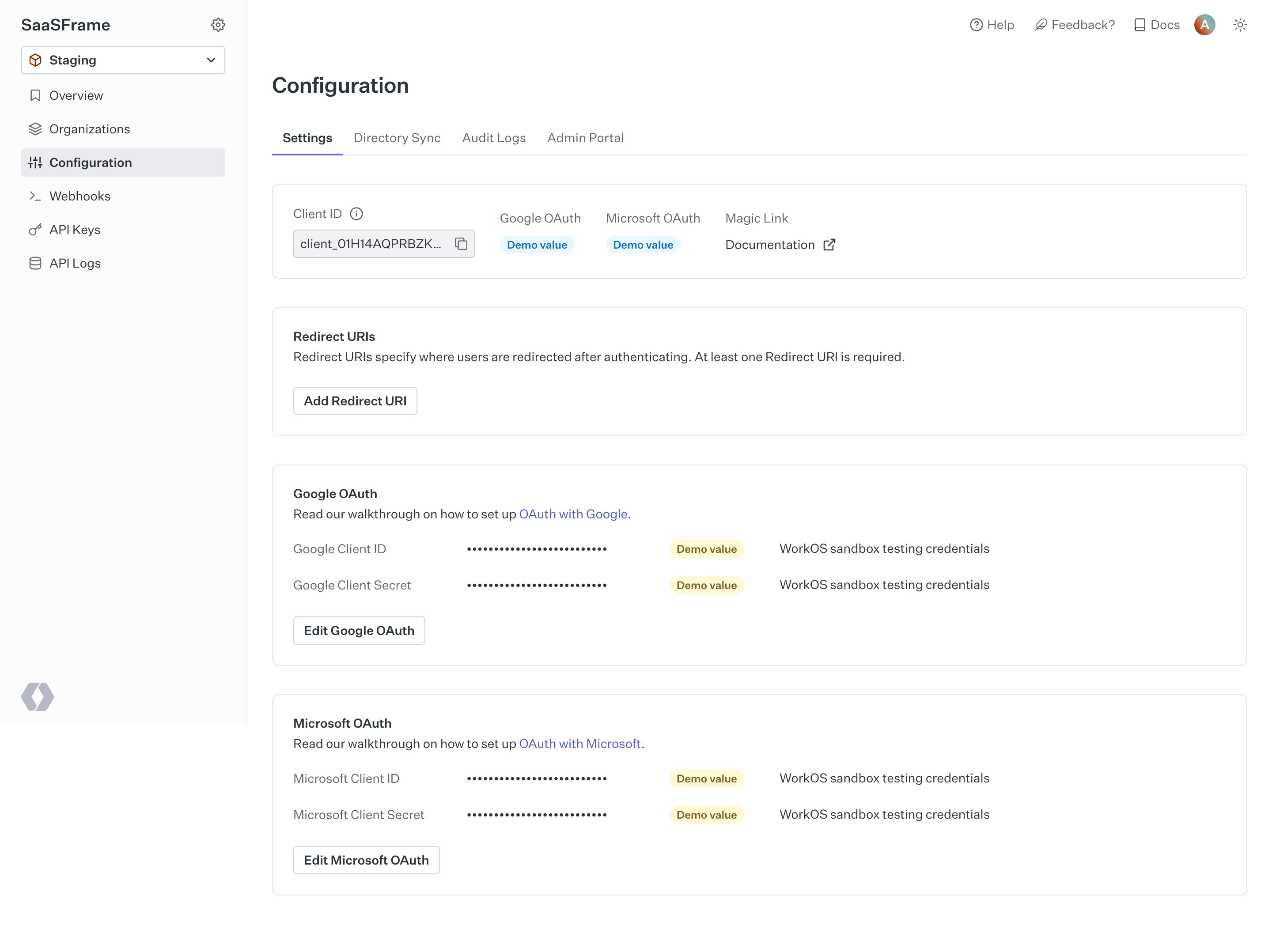 WorkOS Configuration Settings