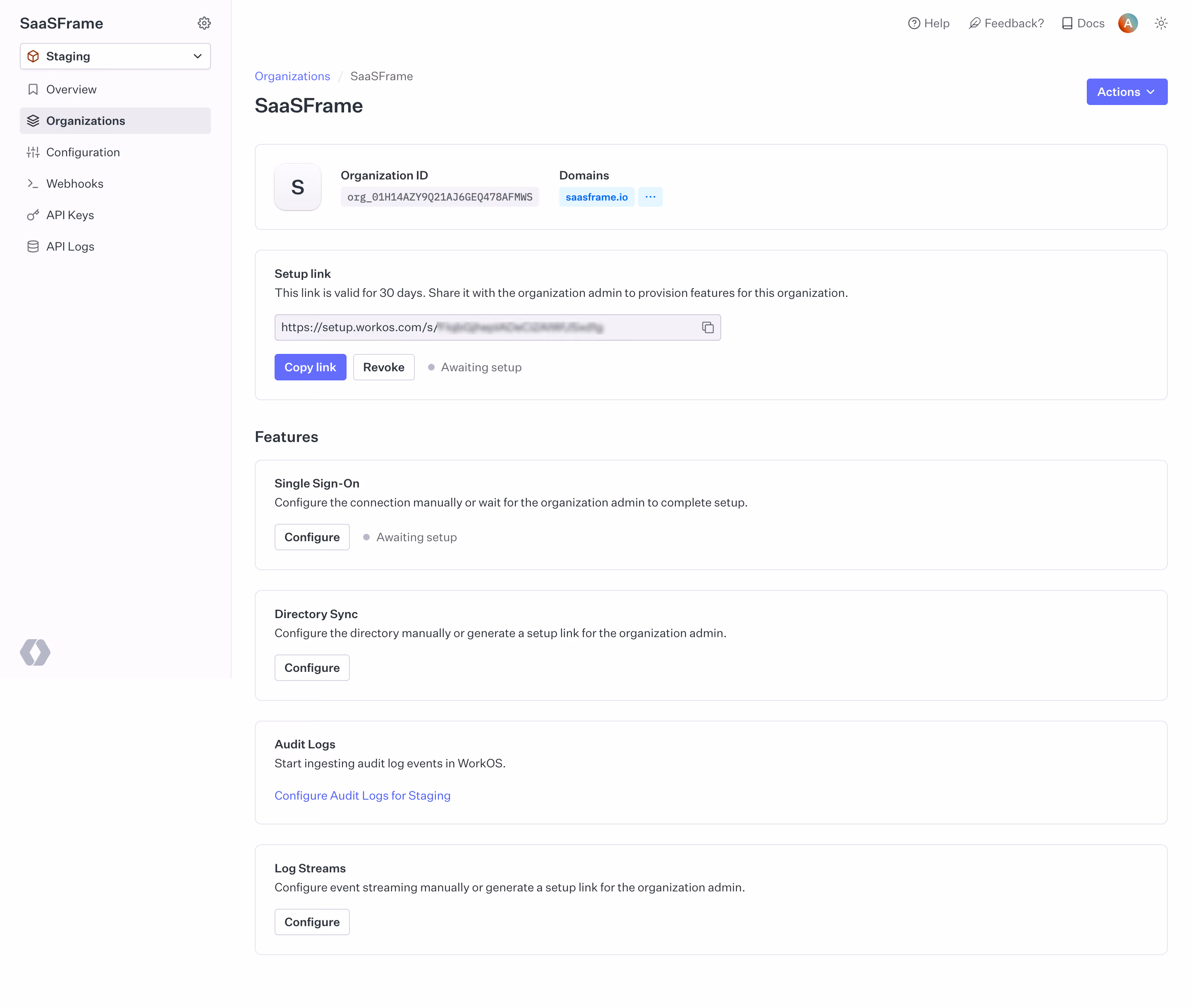 WorkOS Organization Link Setup