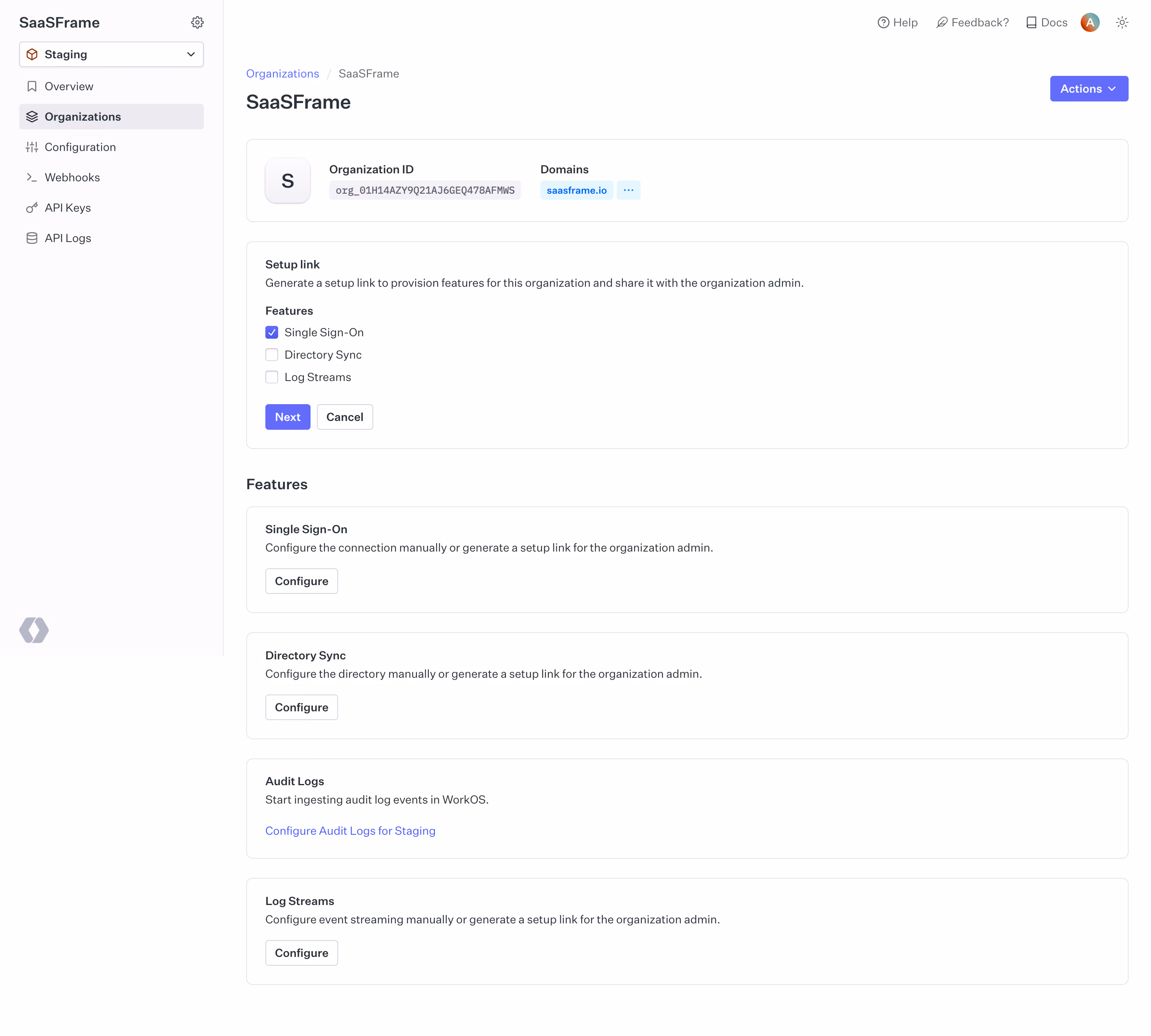 WorkOS Organization Link Setup