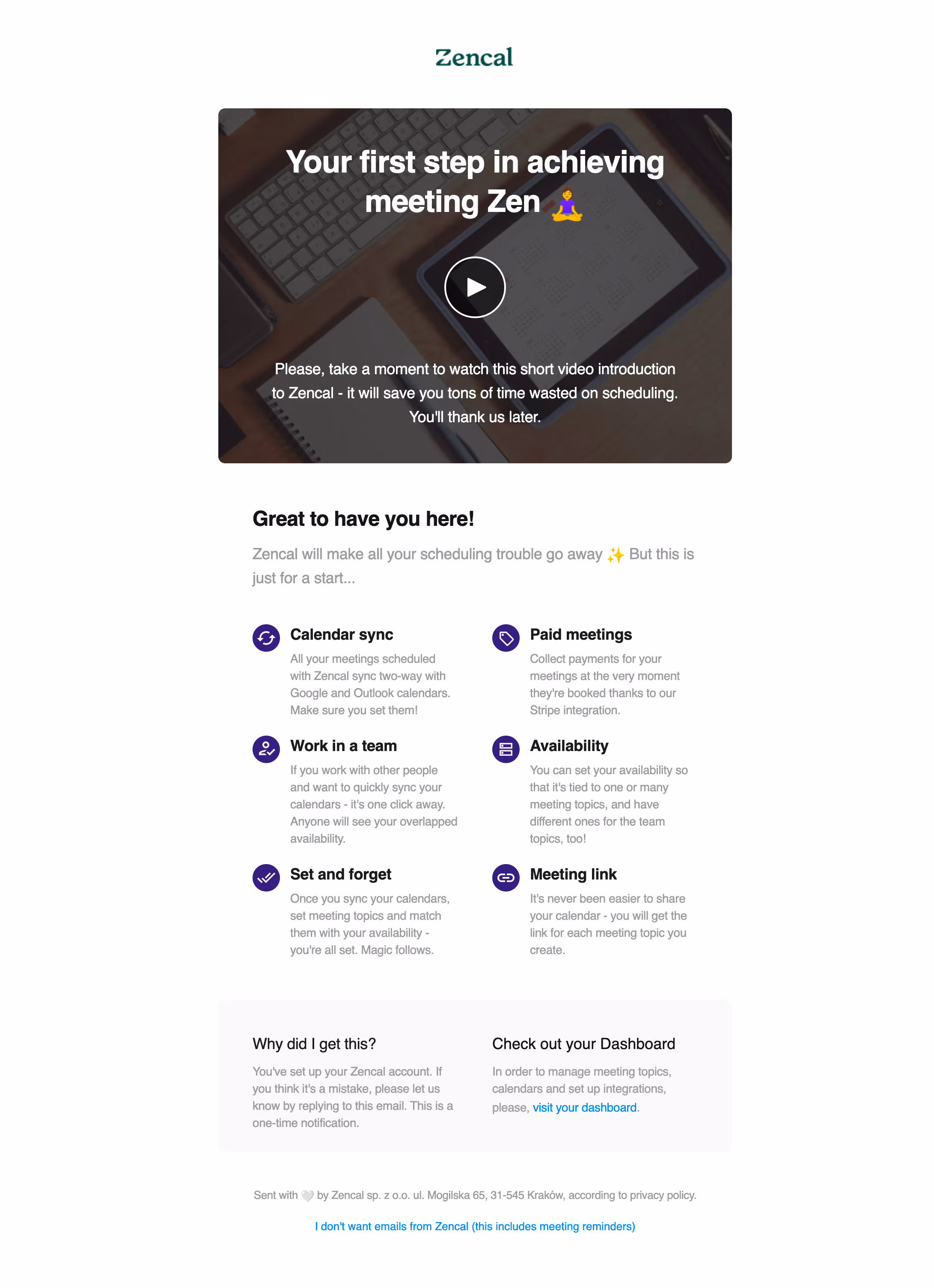 Zencal Welcome Email