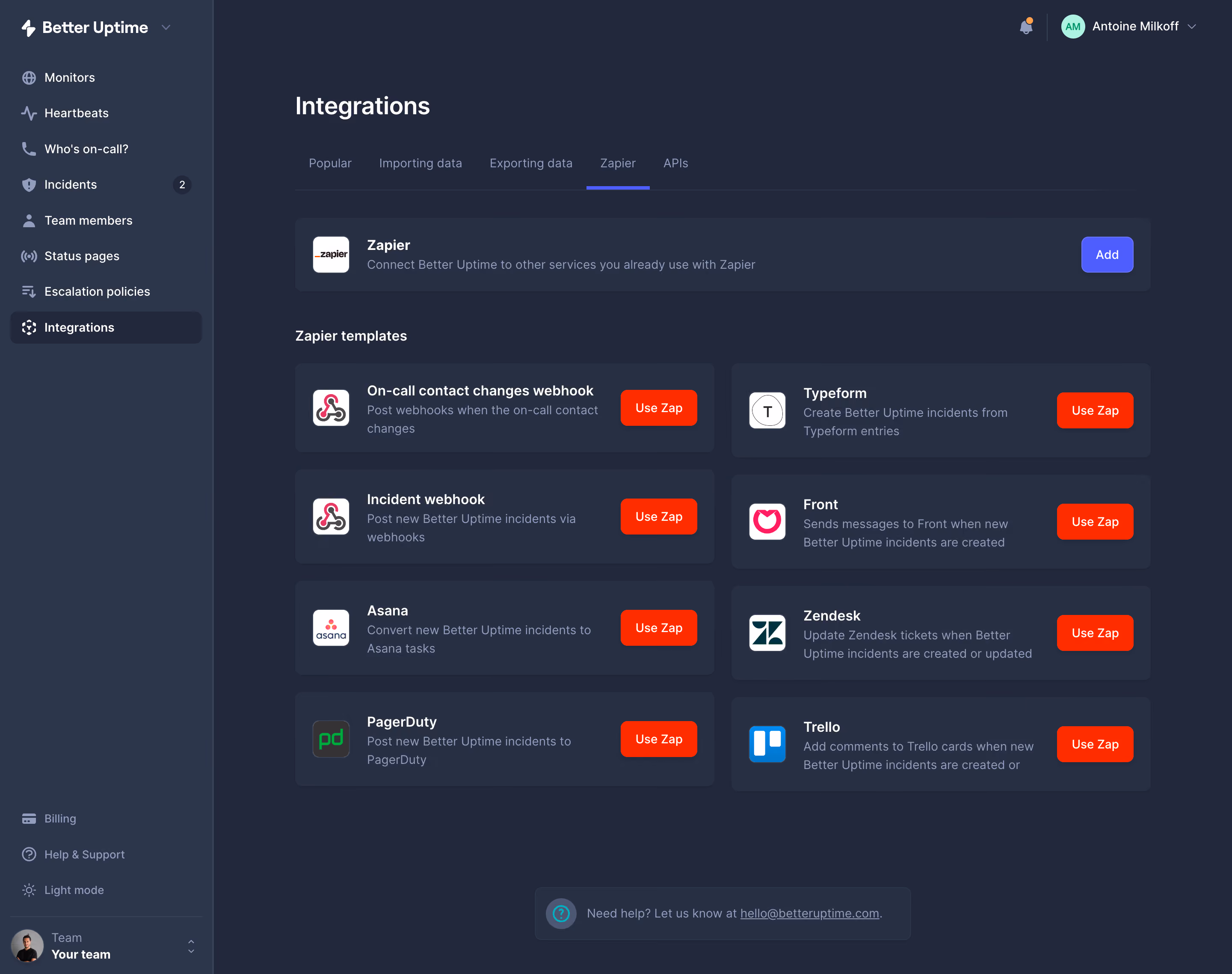 Better Stack etter Uptime Zapier Integrations