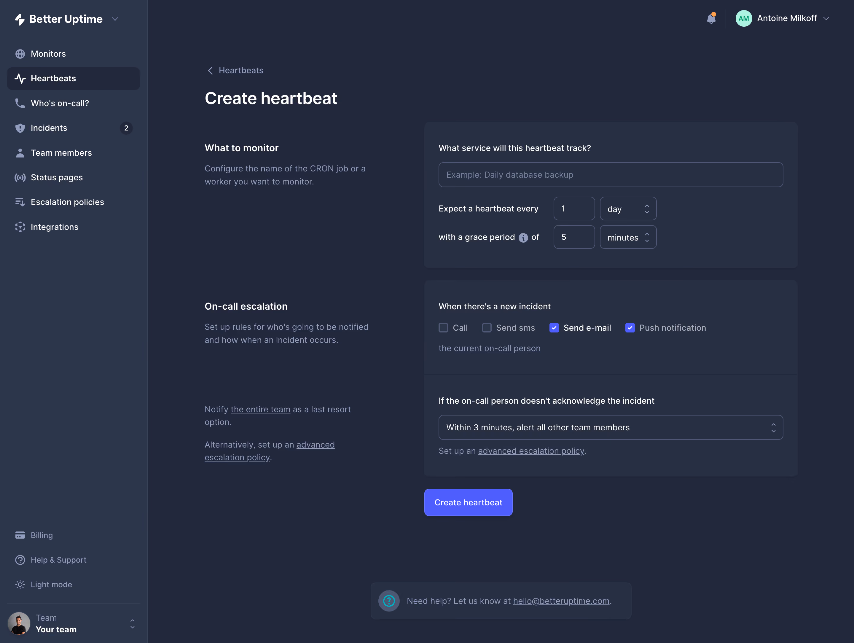 Better Stack etter Uptime Create An Hearthbeat
