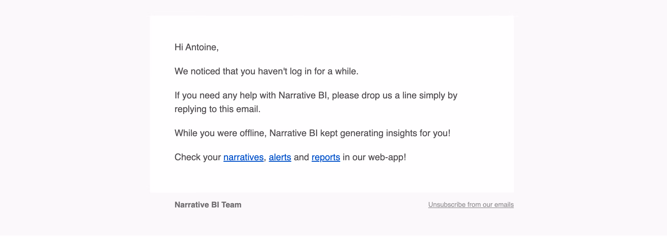 Narrative BI Retention Email